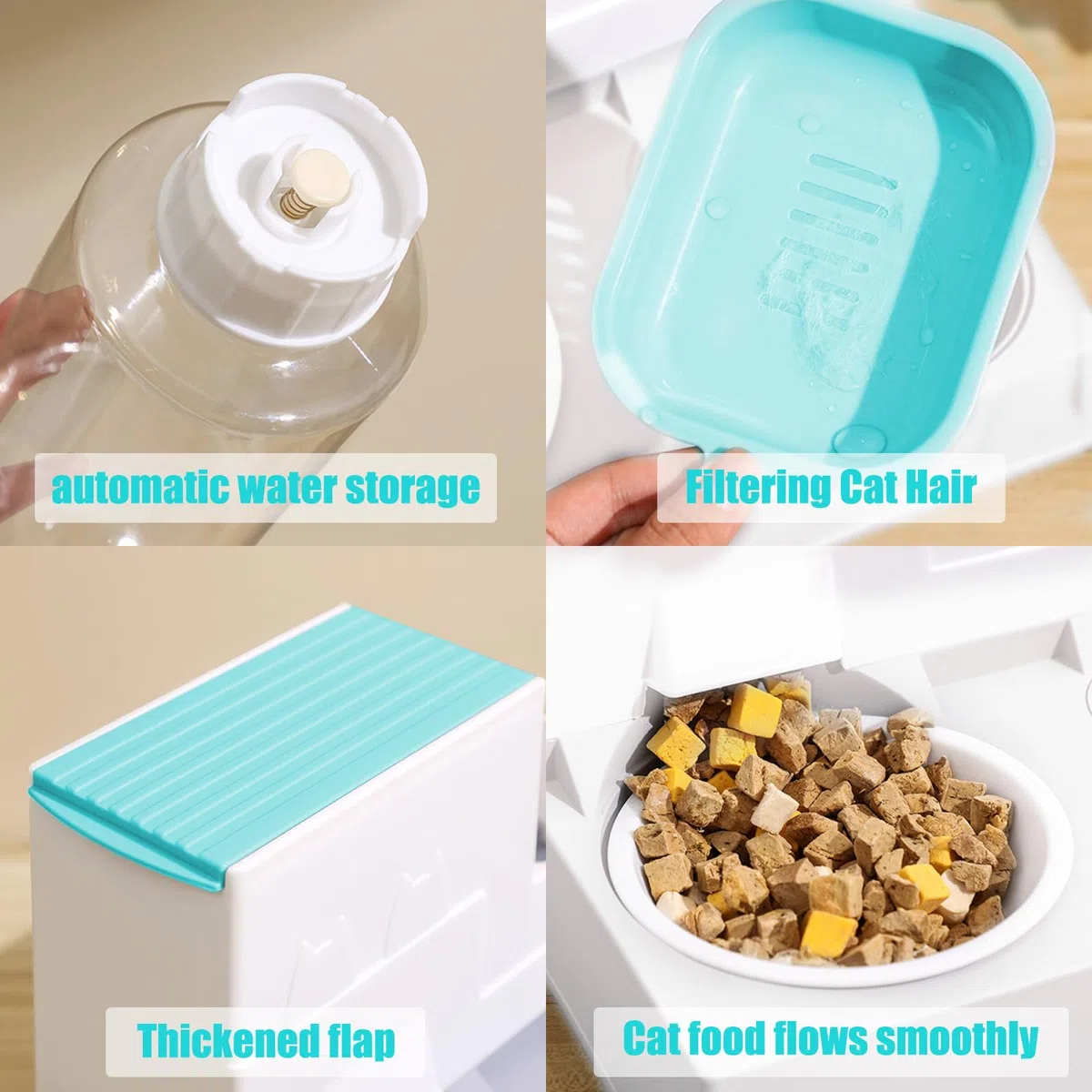 Dispensador de croquetas para gatos, dispensador automático de alimentos por gravedad, con cuenco de comida para animales, fácil de limpiar, fácil de limpiar (A azul)