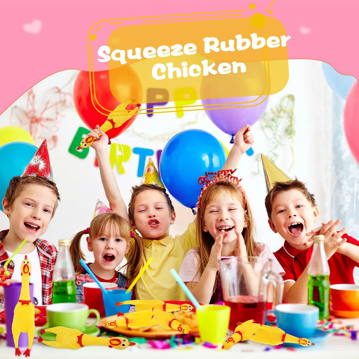 6 piezas de pollo amarillo gritando pollo de goma, juguete novedoso de pollo gritando, juguetes de pollo de goma chirriantes para hacer ruido de broma, juguetes para hacer ruido, 3 tamaños