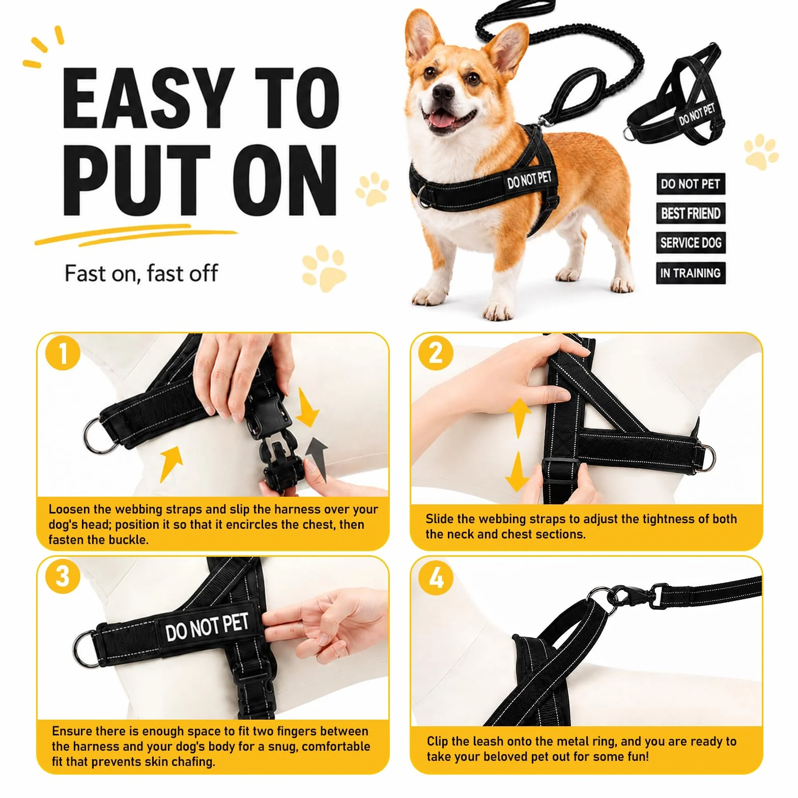 Arnes Perro Grande Mediano, Arnés Antitirones con Correa Incluida, Chaleco Ajustable de Nailon con Anillas Pecho y Espalda, Transpirable Reflectante para Pasear Entrenar Negro Talla L
