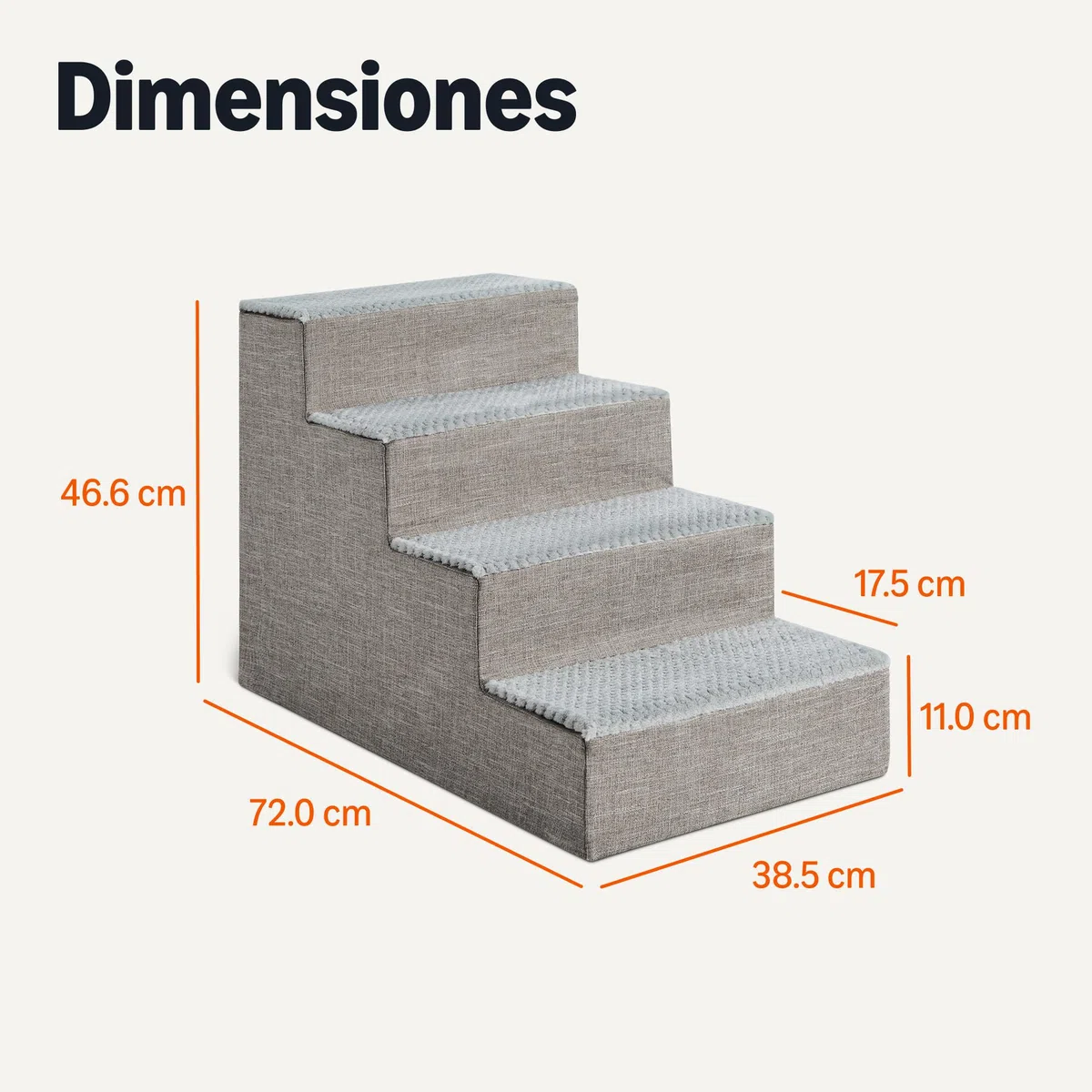Amazon Basics Escaleras para Perros, 46,7 cm de Alto, 4 Peldaños para Cama Alta y Sofá, Escaleras para Mascotas con Base Antideslizante para Perros y Gatos de Interior, Gris