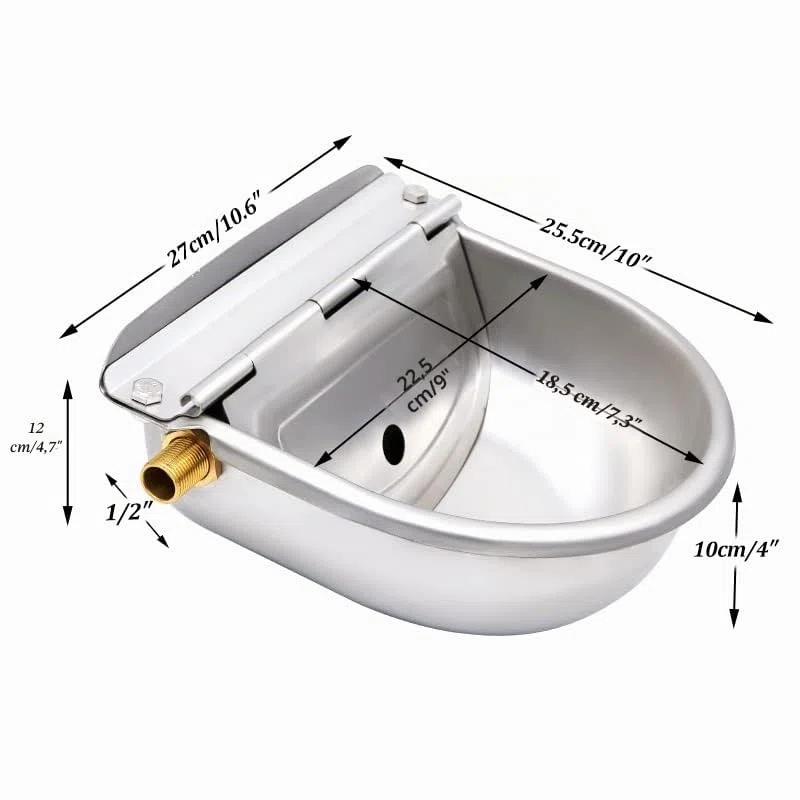 Bebedero Automático de Gran Capacidad Con Válvula de Flotador de Cobre - Acero Inoxidable Para Ganado, Ovejas, Perros y Caballos