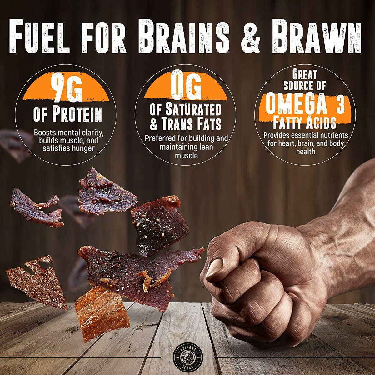 Kaimana Jerky Ahi - Paquete de muestras de atún - Cecina de atún natural y silvestre capturada en Estados Unidos. 9 g de proteína y buena fuente de omega-3 (paquete de 5, 1/56.7 g)