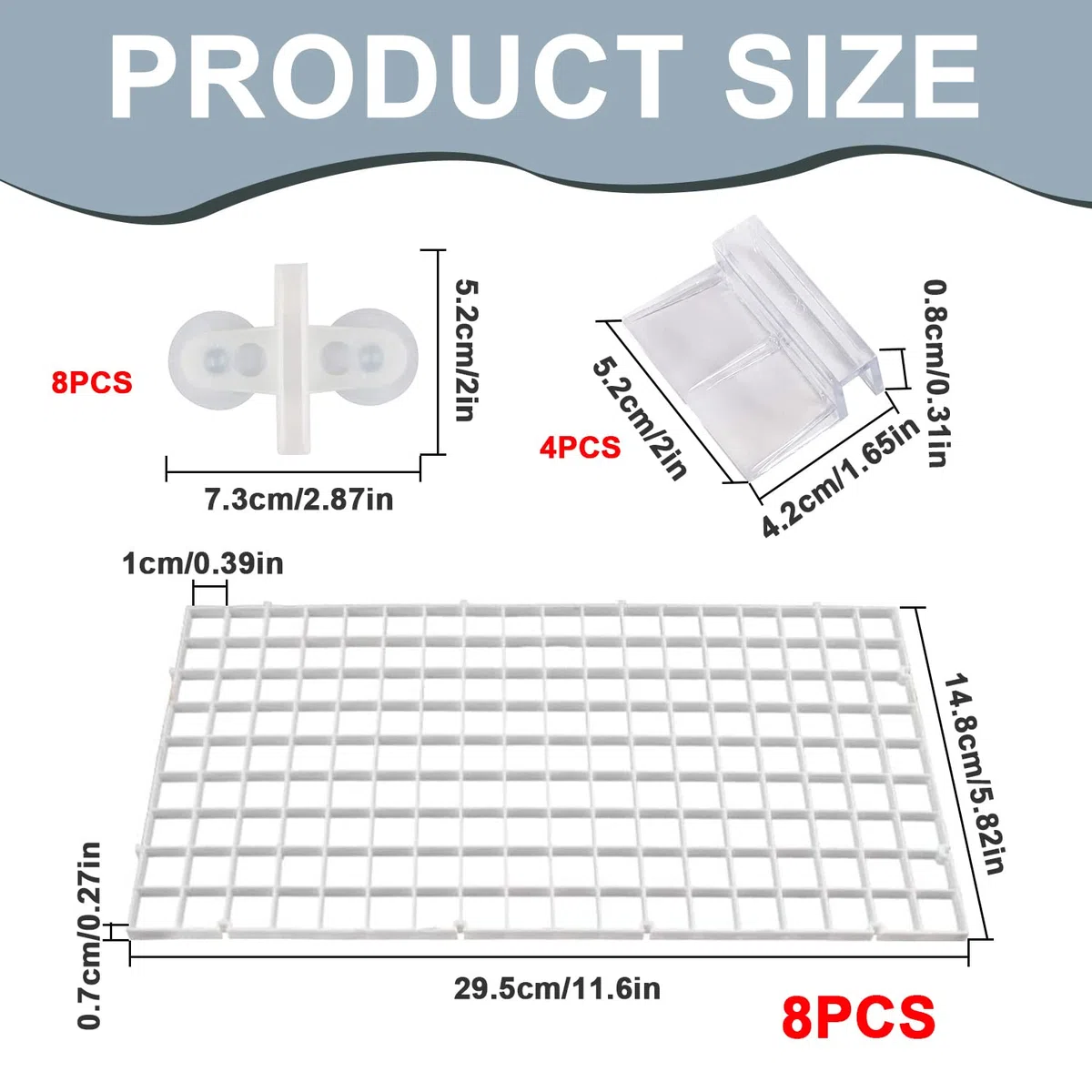 8 Pcs Divisor de Acuario Separador de Acuario Divisores de Pecera Separador de Tanque de Peces Rejilla de Plástico con 8PCS Clips de Ventosas para Mantener a Los Diferentes Peces de La Pelea