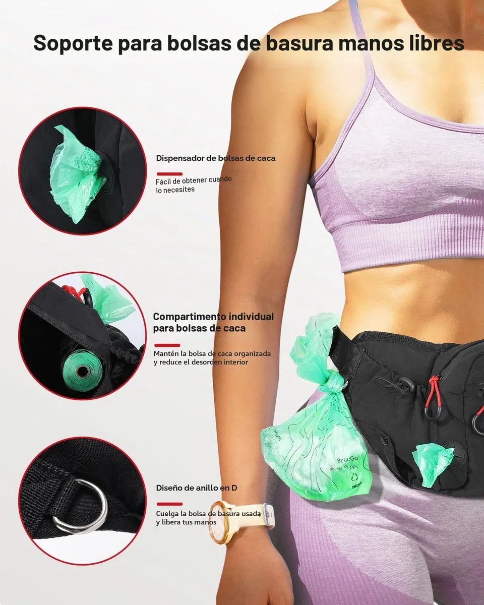 AGPTEK Bolsas de Golosinas para Perros, Riñonera Impermeable de Gran Capacidad con Bolsa Premios Perro Desmontable, Porta Botellas de Agua, Dispensador de Bolsas para Excrementos, Negro