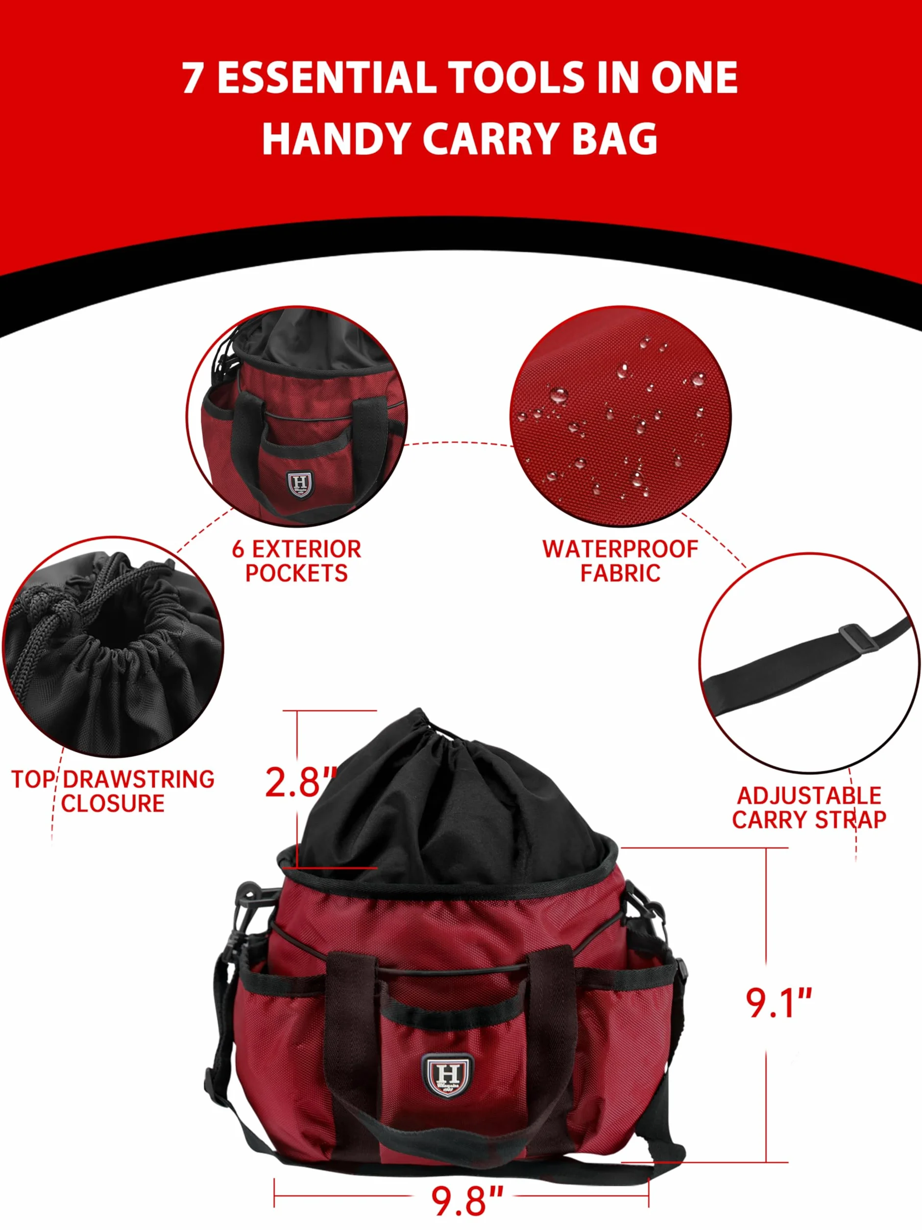 Harrison Howard Kit de cepillos de aseo para caballos de 7 piezas con bolsa organizadora Equine Care Series Juego de cepillos para caballos rojo