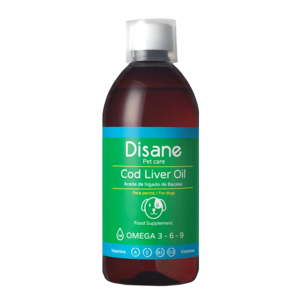 DISANE Aceite de Hígado de Bacalao Perros | 500ml| Suplemento Natural para Cuidado de Las Articulaciones y el Pelaje | Fuente de Omega 3 y Vitaminas para Perros