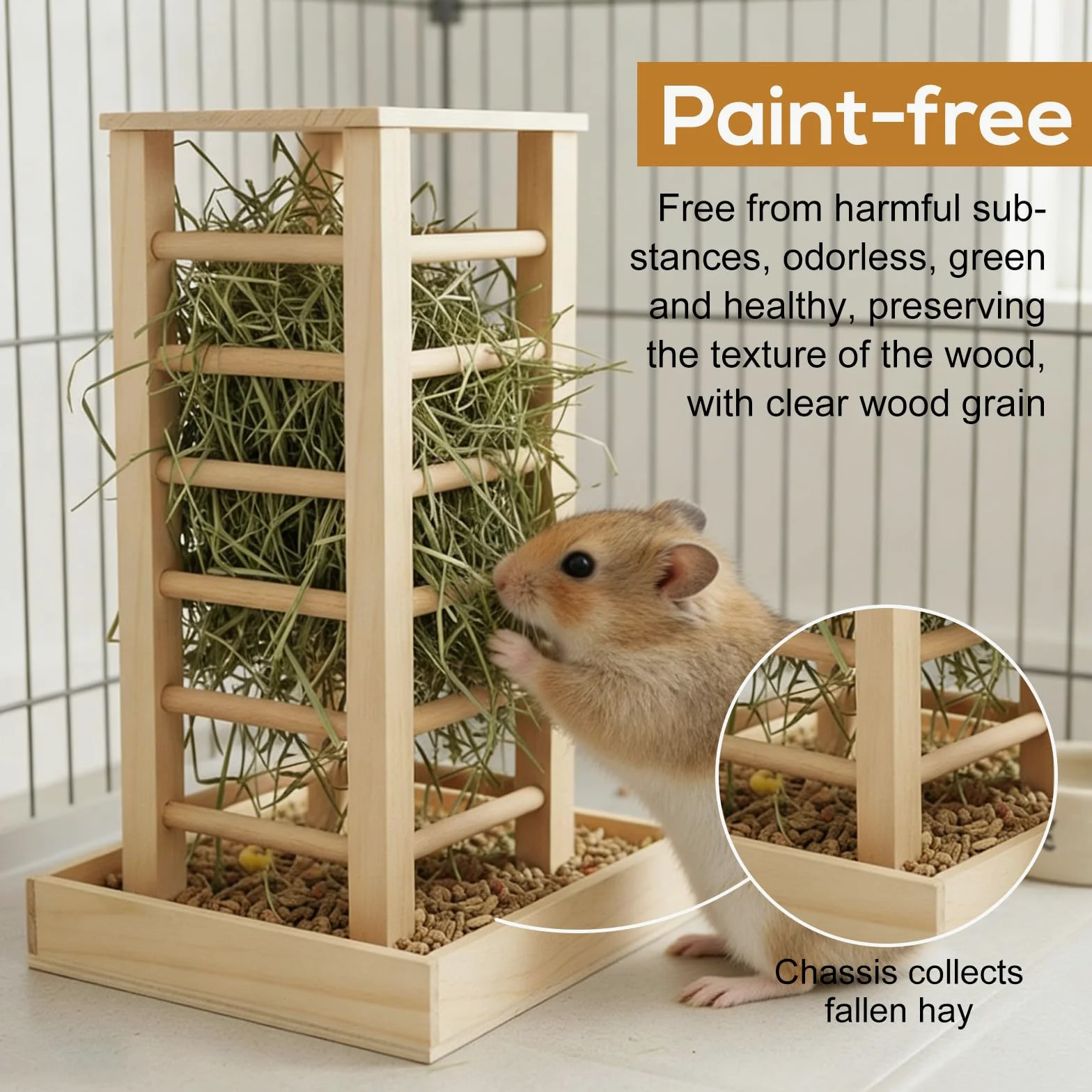 Comedero para conejos, comederos de heno, 36,5 x 24,5 x 16,5 cm, comedero de madera para mascotas pequeñas, conejos, chinchilla, soporte estable en forma de cubo