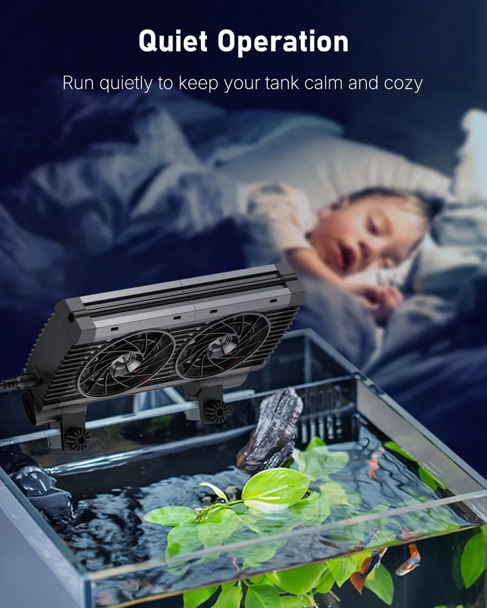 Pawfly Enfriador de Acuarios, Enfriador de Acuarios Silencioso, Ventilador de Acuarios con Velocidad Regulable Y Temporizador, Enfriador de Agua para Terrarios de hasta 60cm (2 Ventilador)