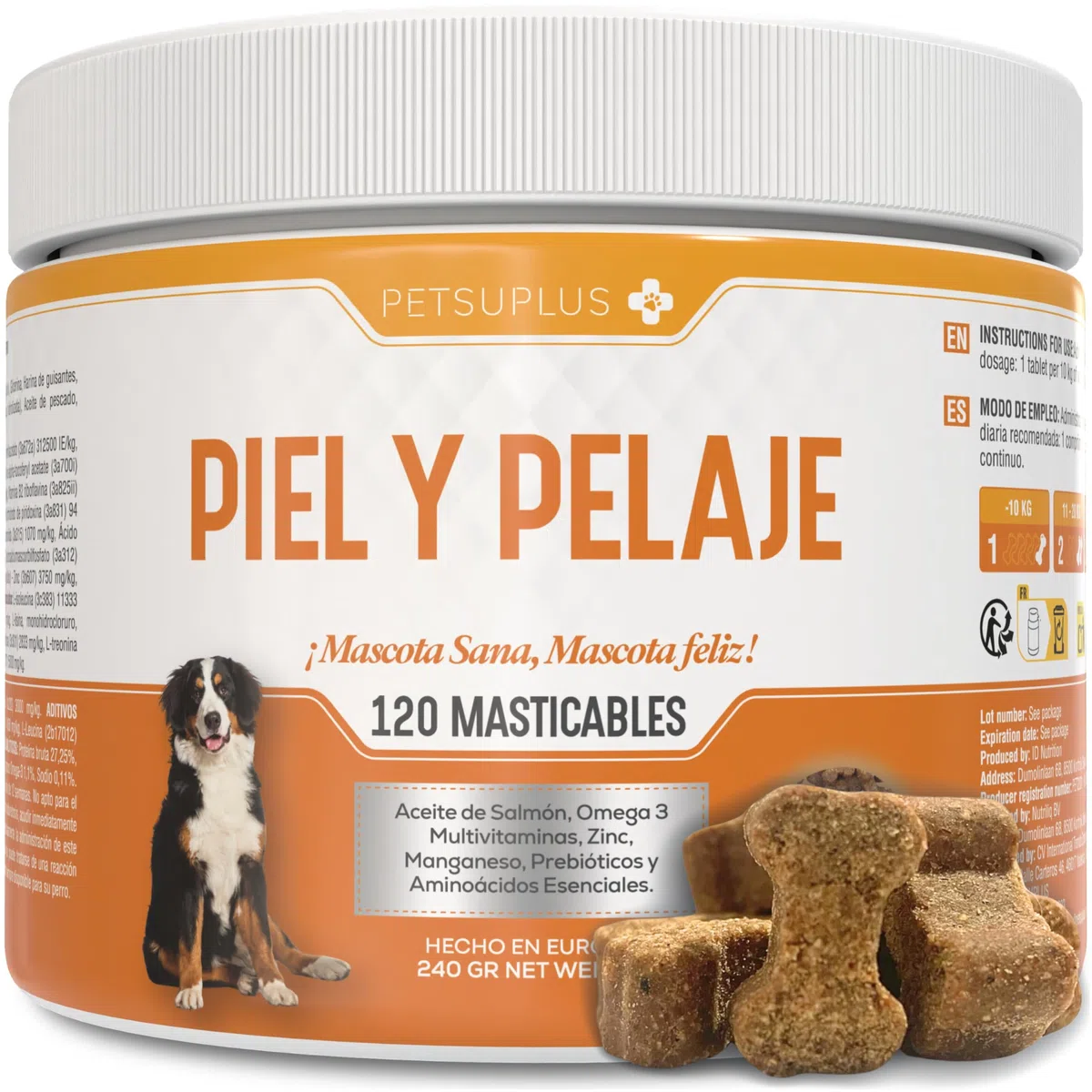 Piel y Pelaje - Complemento Alimenticio con Aceite de Salmon y Omega 3. Favorece el Bienestar de Perros con Picazón, Piel Seca, Irritación, Caída del Pelo e Irritabilidad