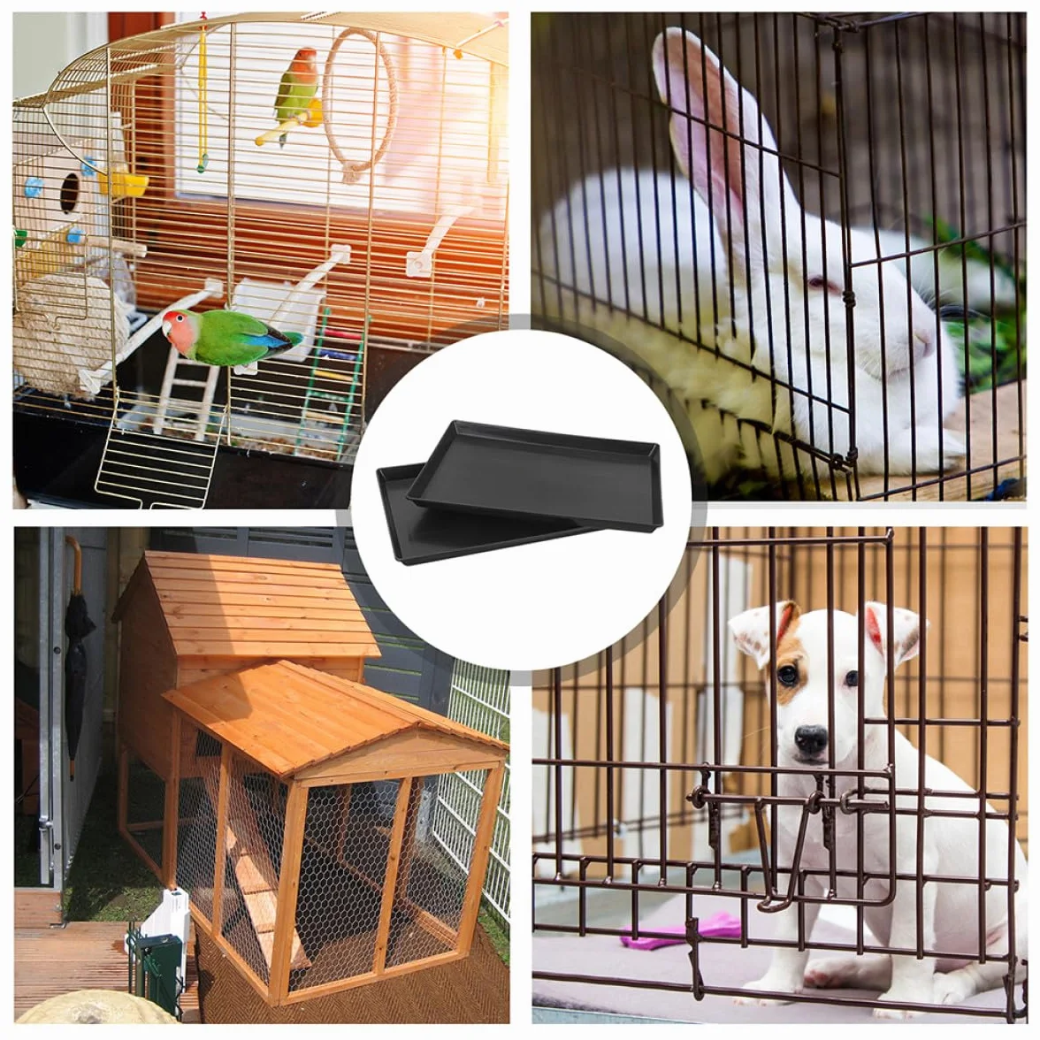 Kisangel Bandejas Negro para Jaula de 2piezas de Plástico Impermeables y Multifuncionales para Conejos y Aves en Jaulas o Recintos