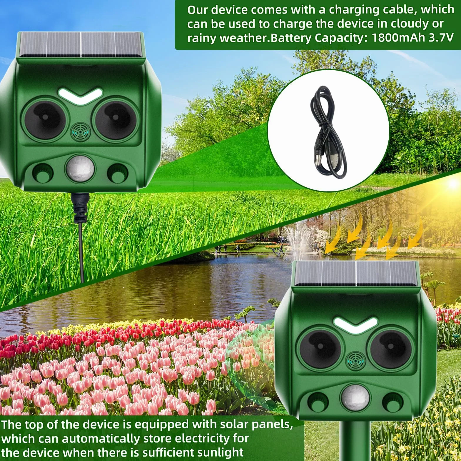 Repelente para Gatos, Ahuyentadores de Gatos Exterior Multifuncionales, bolardos para Palomas, 2025 Nuevo ultrasonido Solar Repelente para Palomas, pájaros, Perros, Ratones, Zorros