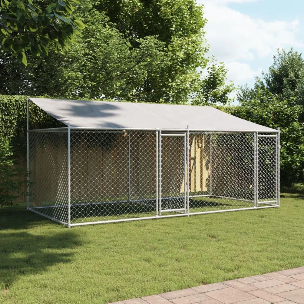 Gecheer Jaula para Perros, Grande, de Exterior, de Acero, con Techo, 4 x 2 x 2 m, Espaciosa para Perros de Talla Grande