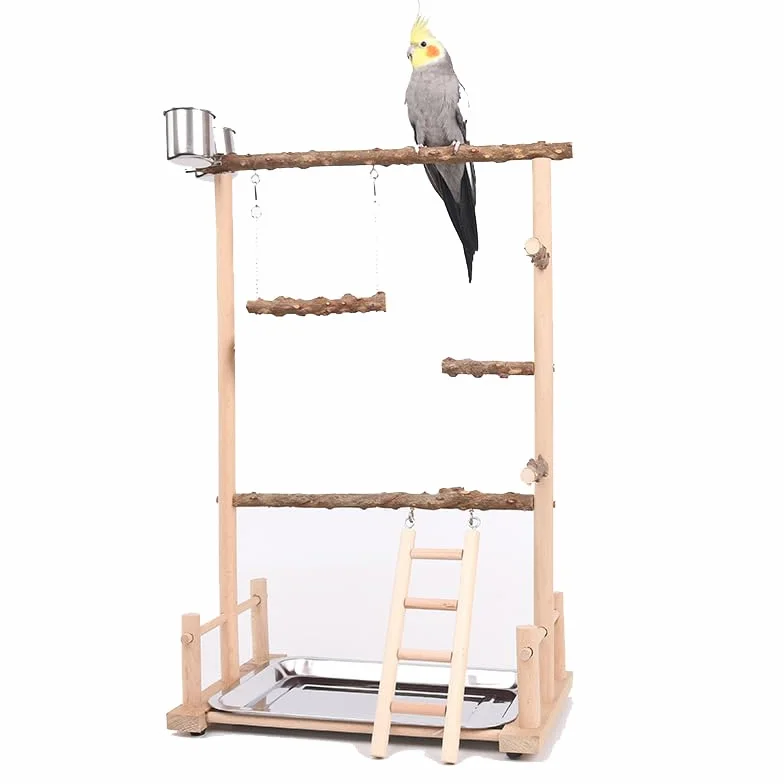 Juguetes para Ninfas, Parque de Juego de Madera, Juego de Ejercicio para Pájaros, Corralito para Pájaros (36,5 * 23 * 57CM)