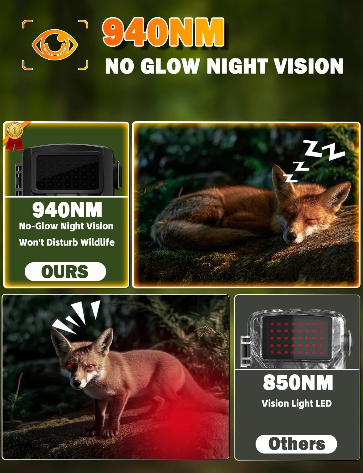 Cámara de Caza 4K 30fps, 60MP Camara Fototrampeo Nocturna 940nm Invisibles IR Leds, Diseño de Temporizadorn, IP66 Impermeable para Monitoreo de Vida Silvestre y Vigilancia del Hogar