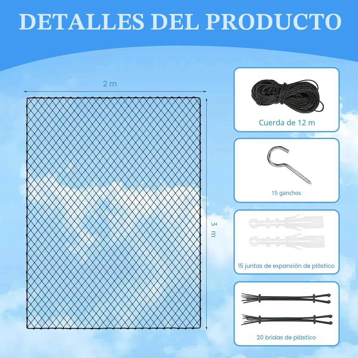 Red para Gatos de Balcón 3x2 m, Red de Seguridad para Gatos Reforzada con Alambre sin Taladrar, Red Protectora Negra para Balcón y Ventana, Resistente a Mordidas y Desgarros