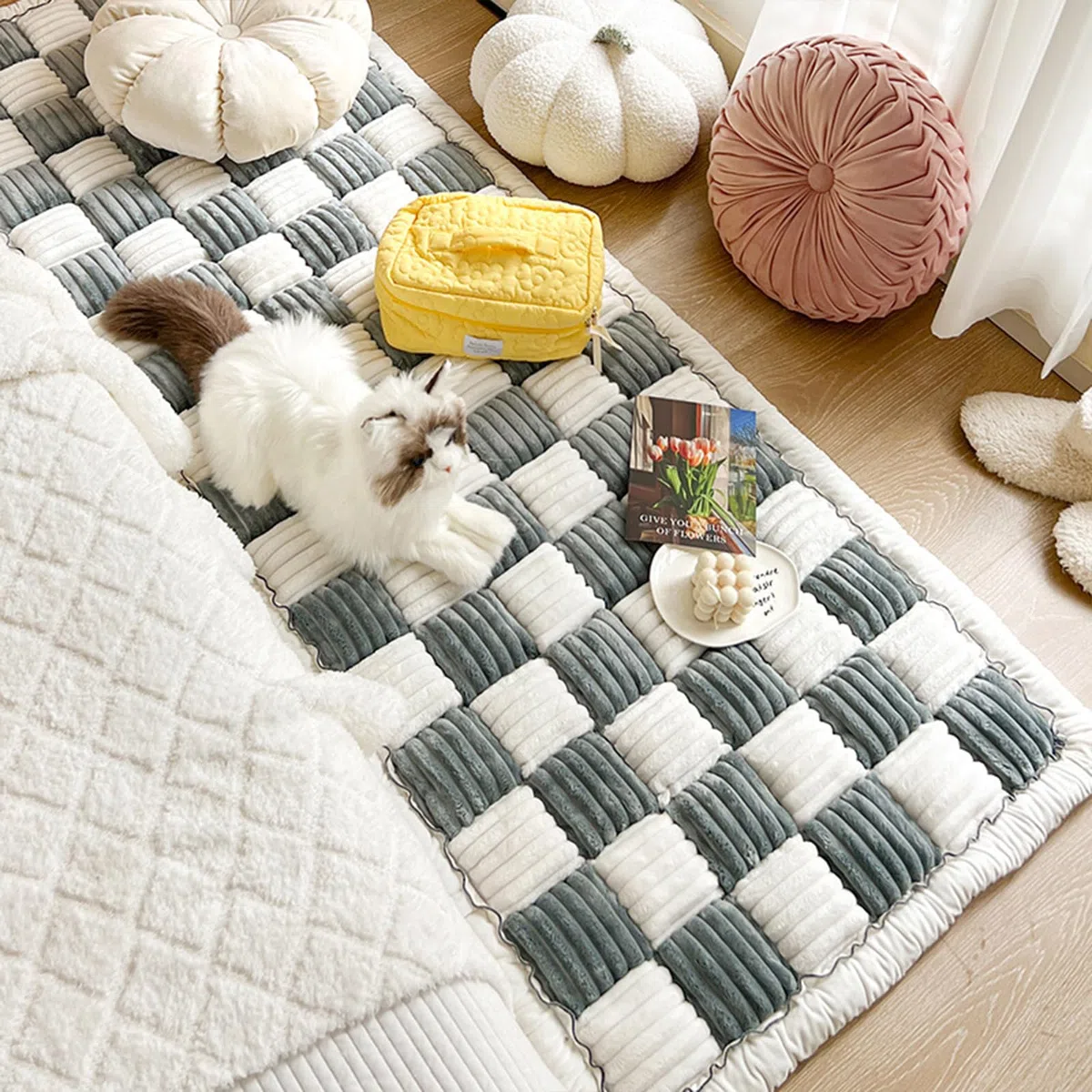 Divertida Funda De Sofá, Cubierta De Sofá De Cama De Almohadilla Para Mascotas Cuadradas De Color Crema, Cubierta De Protección De Muebles, Adecuada Para Gatos Y Perros(Size:27.6*70.9 in,Color:Grey)