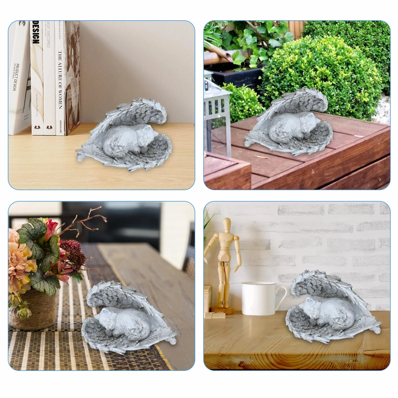Dokeno Estatua Conmemorativa de Gato para Mascotas, Estatua de Ángel para Gato en Resina, Gato Durmiendo en Alas de Ángel Estatua de Tributo, Ángel Pet Memorial Tumba Marcador