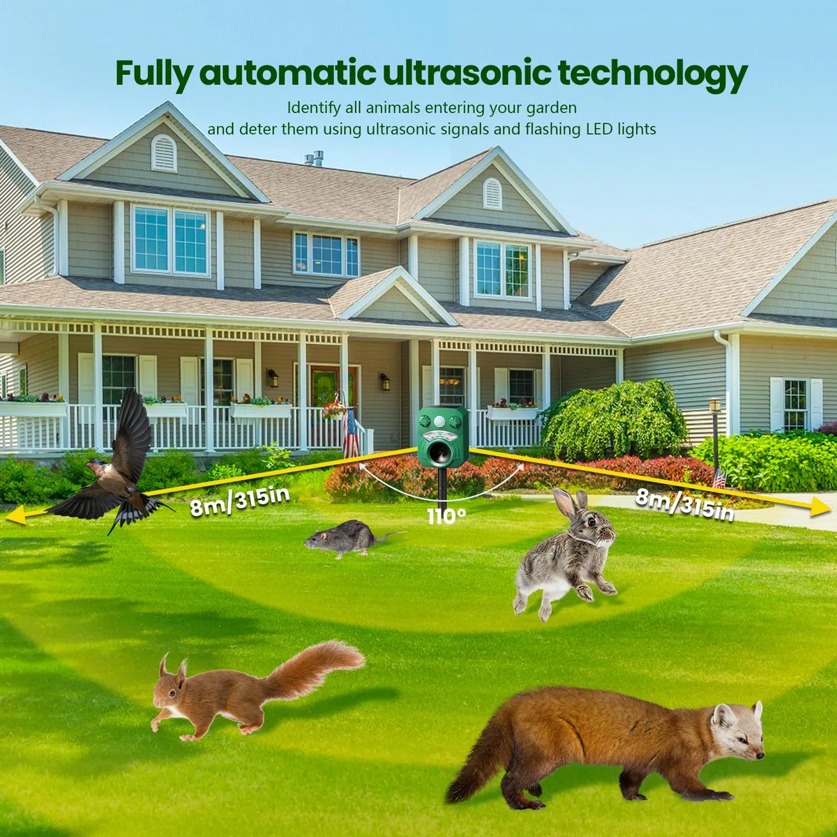 Repelente Gatos,Ahuyentador Palomas,Ahuyentador Gatos con Flash,Repelene de Animales al Aire Libre, Ratas, Perros, Aves, Zorros,Solar Ultrasónico Repelente para Palomas,Repeller para Los Animales
