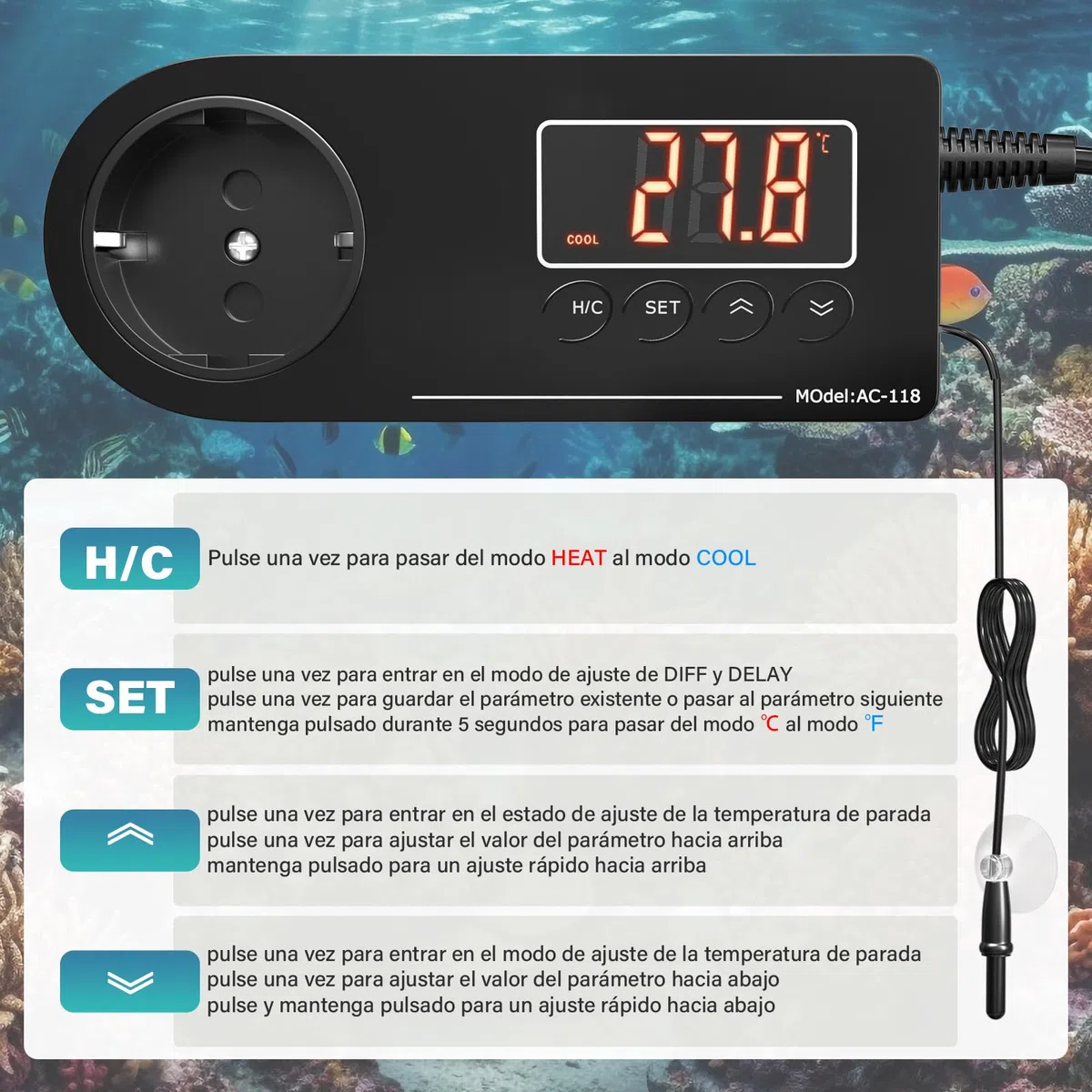 GlowUp Enchufe de Termostato Digital 220V Controlador de Temperatura Digital EU Higrostato Enchufe Termostato para Incubadora para Invernaderos, Reptiles, Acuarios, Incubadoras, Etc (1Pcs)