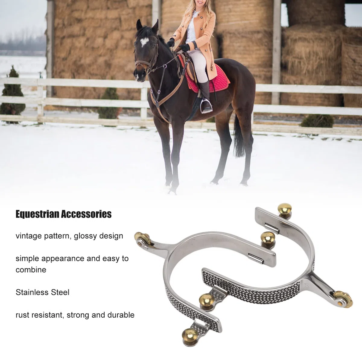 1 par de espuelas de caballo de 8,1 cm de diámetro interior de acero inoxidable, espuela de vaquero occidental retro, espuelas de bota ecuestre de rodillo suave para entrenamiento de caballos