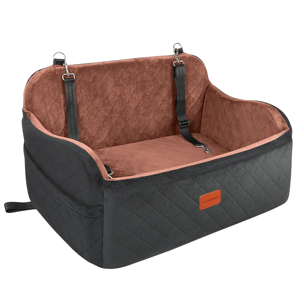 Lealchum Asiento de coche para perro de tamaño grande, tela suave, relleno de espuma viscoelástica, asiento de coche para perros con 2 correas de perro con clip, extraíble y lavable, cómodo asiento de