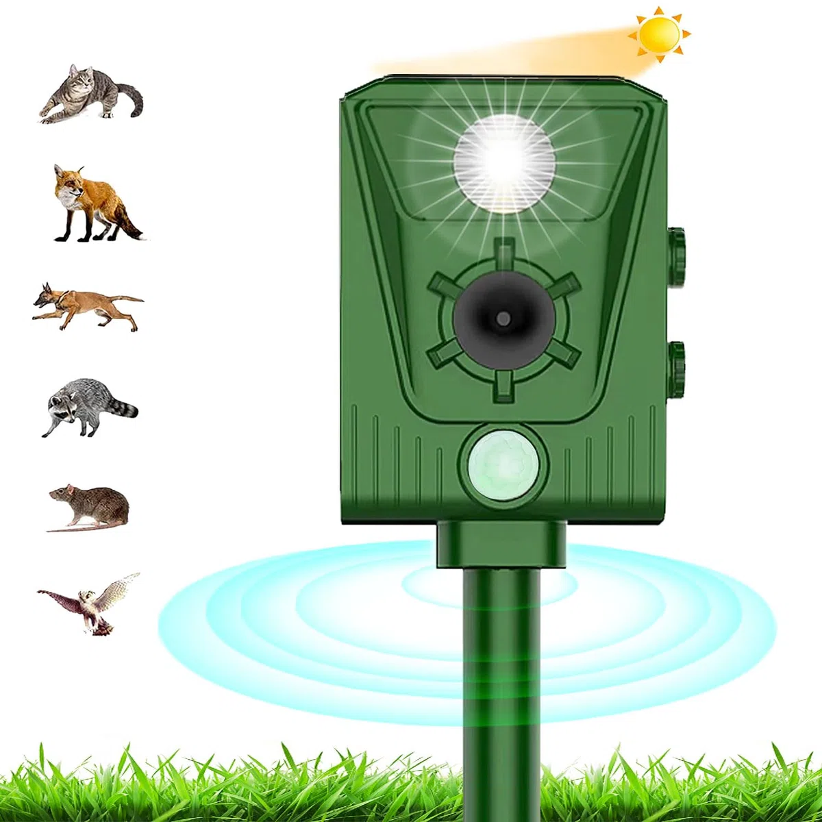 Repelente de Gatos, Repelente por ultrasonidos, energía Solar IP66, Impermeable, con frecuencia Ajustable, para alojar Animales 5 Modos Ajustables, Repelente de Animales ultrasónicos y Repelente