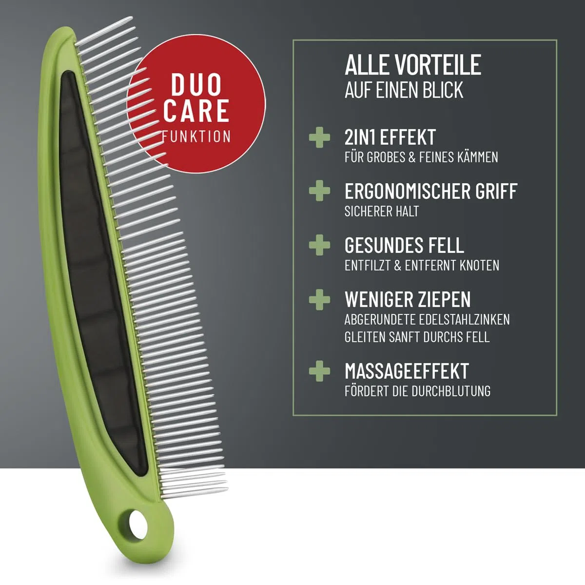 ReaVET Peine de pelo 2 en 1 para perros y gatos con pelo medio a largo I peine doble, ideal para resolver nudos y enredos, peine para perros, gatos, peine para gatos para el cuidado diario del pelaje