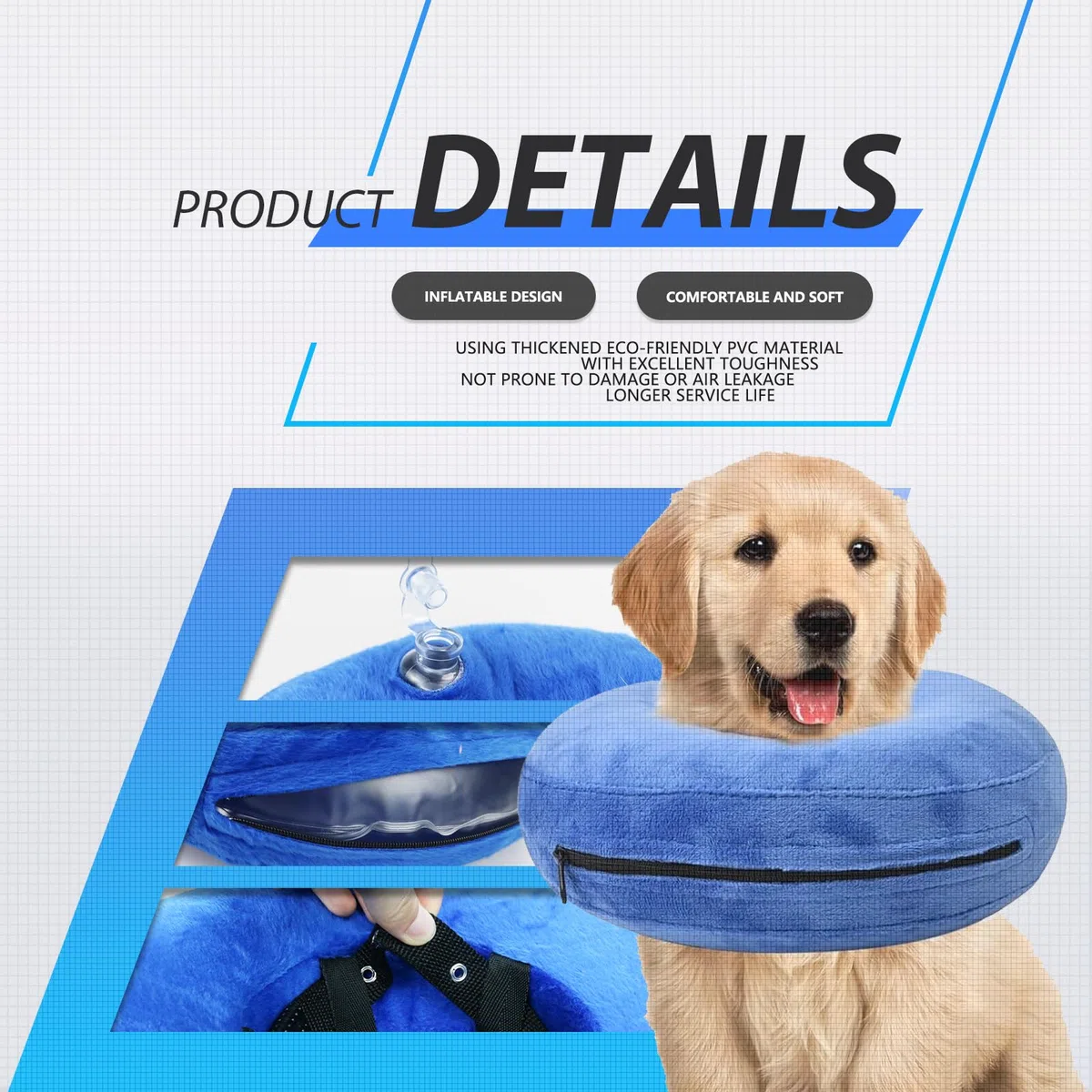 El collar inflable de cono para perros de Viondra sirve para la recuperación de perros después de una cirugía para evitar lamer mascotas (azul, M)