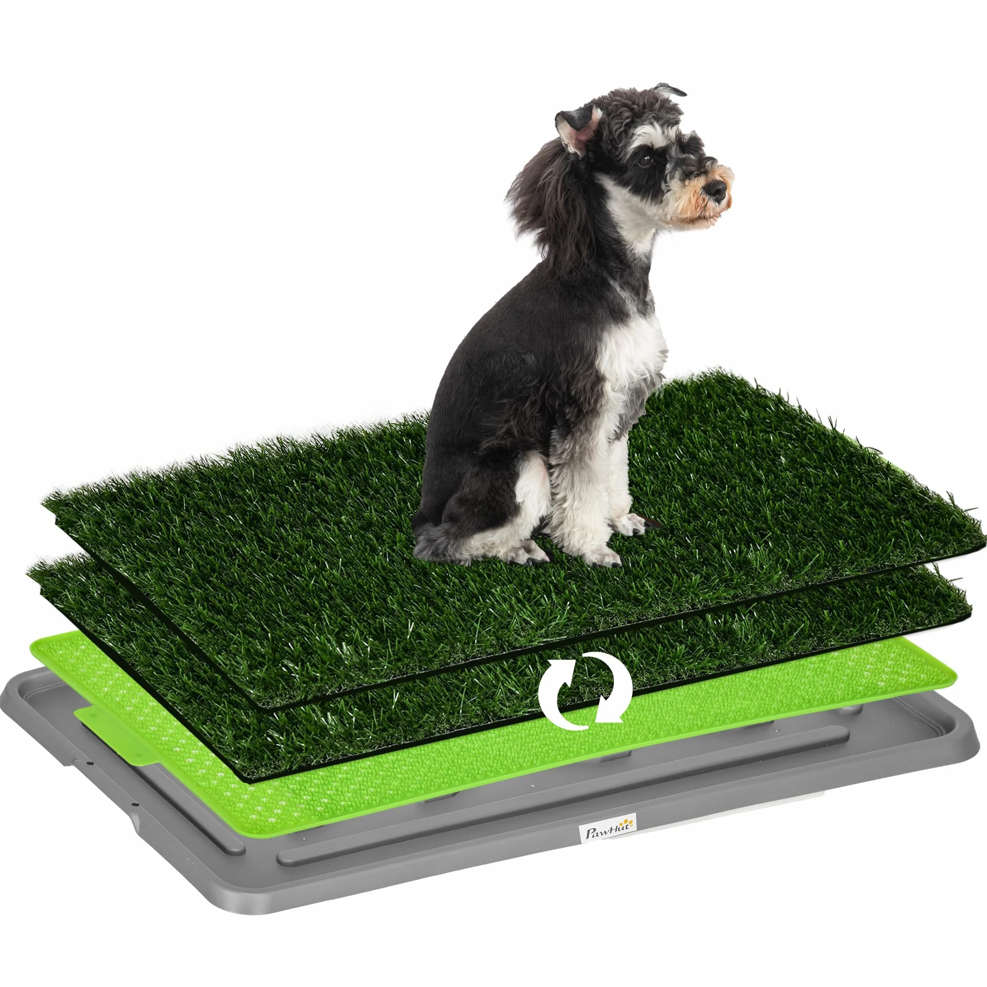 PawHut Inodoro para Perros con 2 Céspedes Artificiales Arenero para Perros con Rejilla y Bandeja para Entrenamiento de Cachorros en Exterior e Interior 67x41x3,5 cm Verde