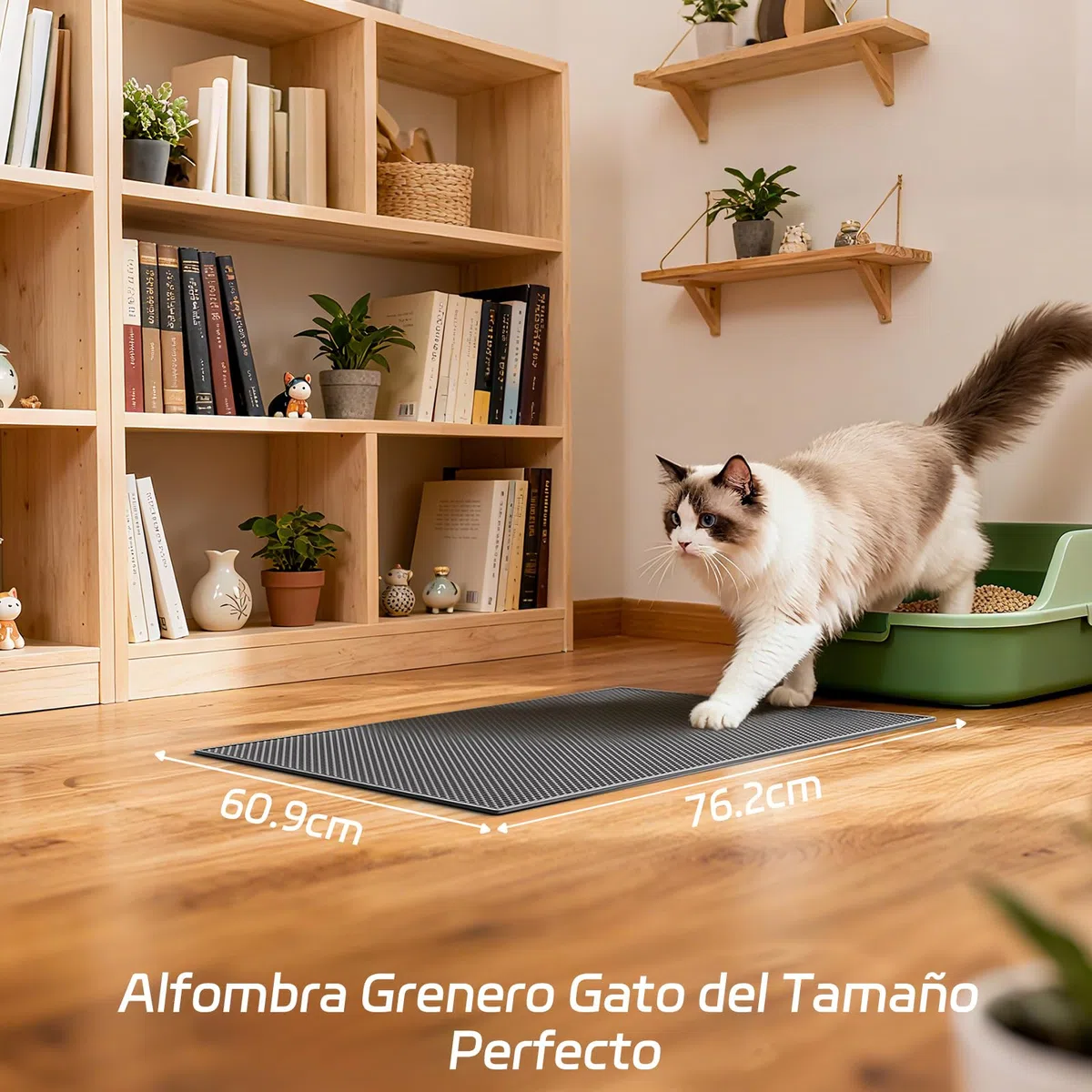 Garoopion Alfombra Arenero Gato, 76x61cm Alfombrilla Arenero Gato, Impermeable Alfombra Arena Gatos, Diseño de Doble Capa en Forma de Panal, Gris, 1 Lado Conectado