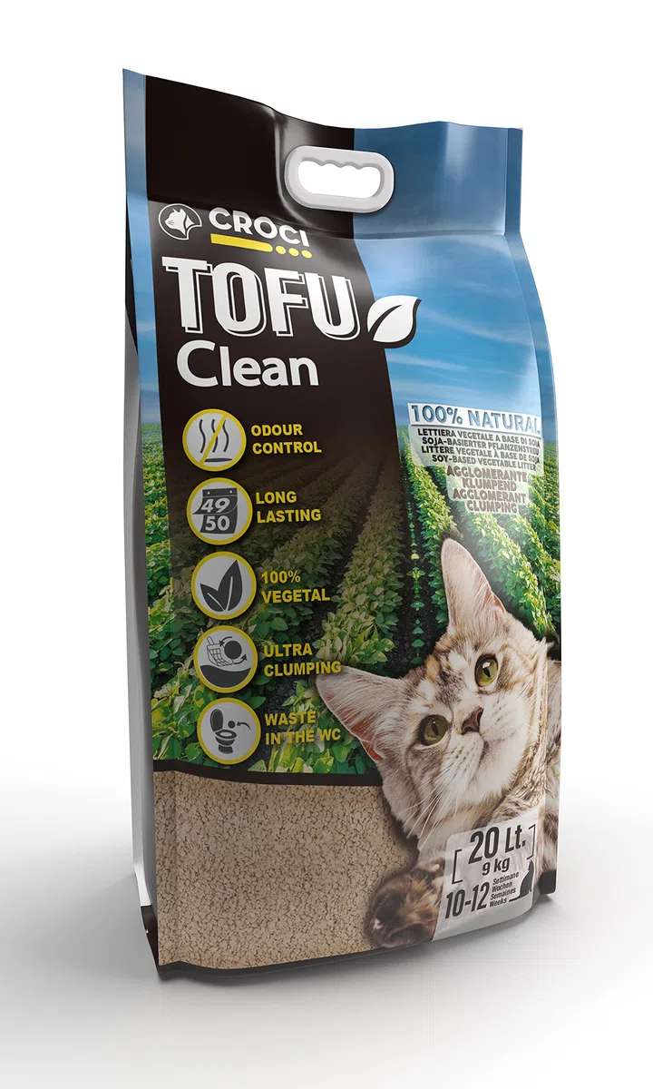 Croci Tofu Clean Litter 20L - Arena Aglomerante Para Gatos, Biodegradable, Descarga En El Inodoro, 100% Vegetal, Arena Antiolor De Larga Duración