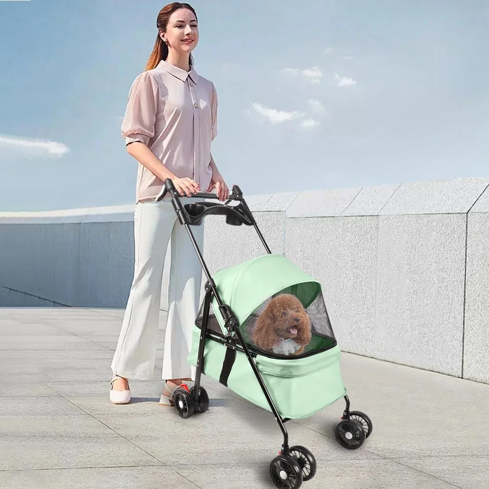 Buggy plegable para mascotas 3 en 1 - Capacidad de carga hasta 20 kg - de acero y EVA - con bolsa de transporte desmontable - Buggy carrito para animales pequeños hasta 20 kg - 50 x 70 x 95 cm (Verde