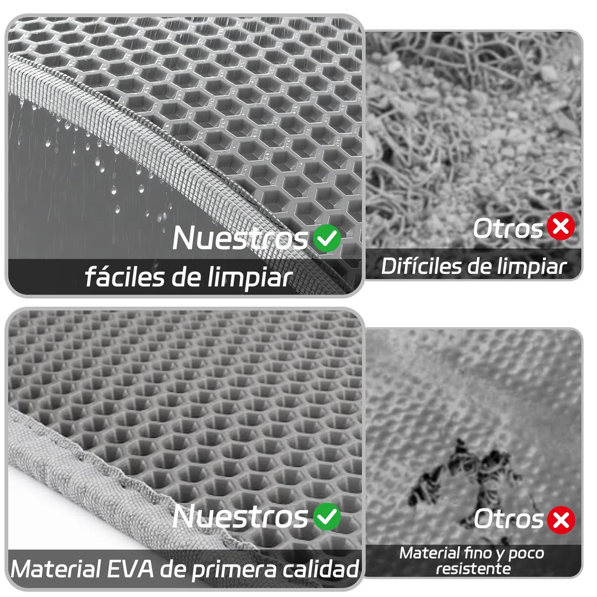 Garoopion Alfombra Arenero Gato, 76x61cm Alfombrilla Arenero Gato, Impermeable Alfombra Arena Gatos, Diseño de Doble Capa en Forma de Panal, Gris, 1 Lado Conectado