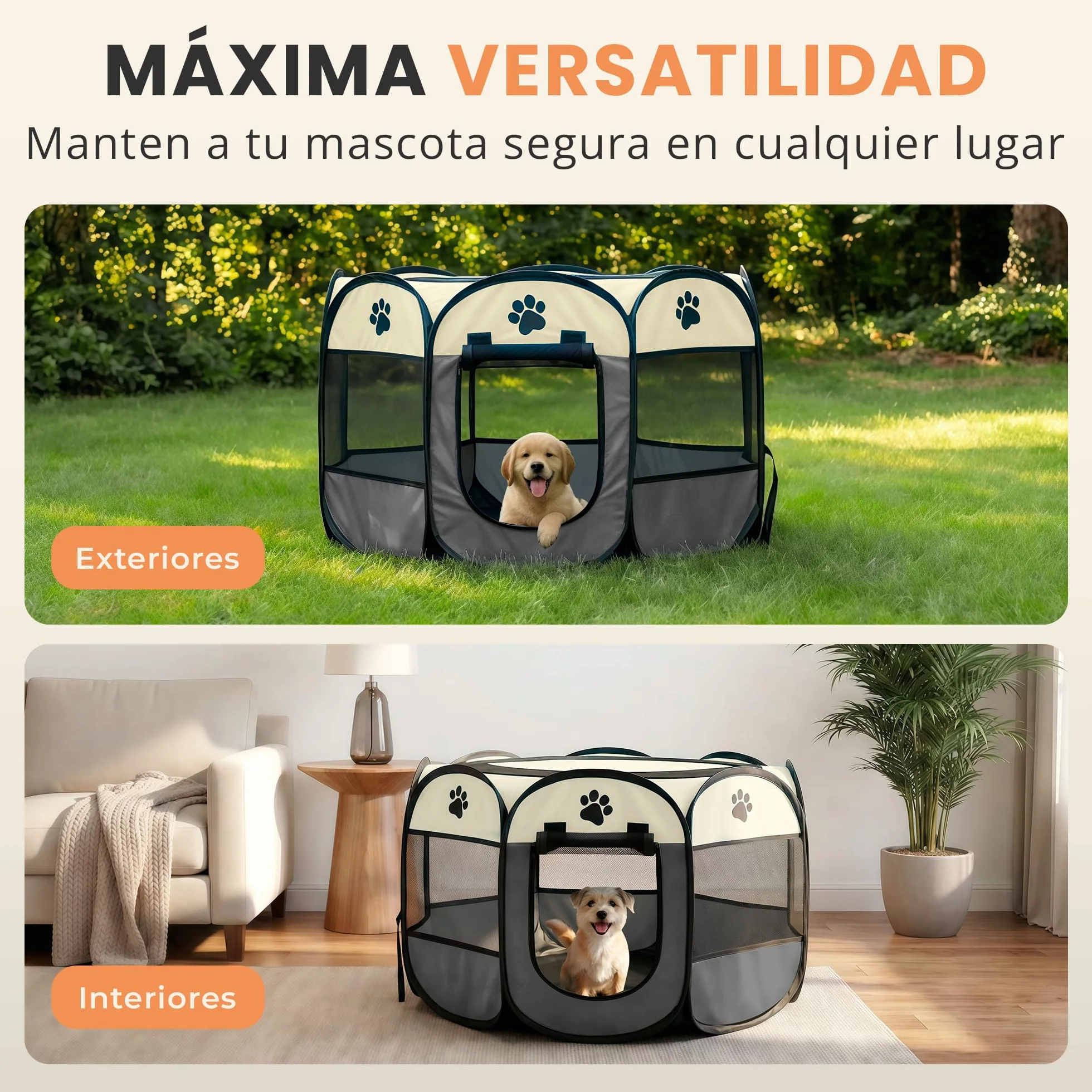 JUPPLIES Parque para Perros Plegable 73x73x43 cm – Corralito Portátil de Tela Oxford Impermeable para Mascotas Pequeñas - Ideal para Viajes, Juegos o Descanso en Casa y Exterior – Gris