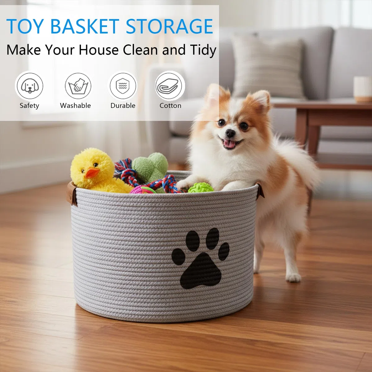Cesta de almacenamiento de juguetes para mascotas MOREZI, adecuada para guardar juguetes para perros, ropa para perros y accesorios para mascotas-Gris