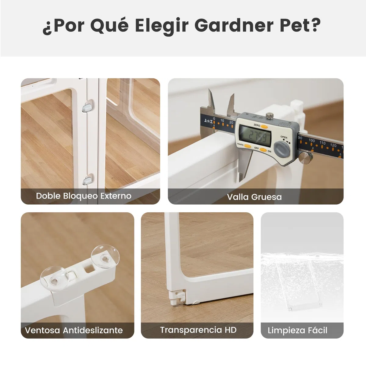 Gardner Pet Recinto para Perros en Acrílico Transparente, Corral Antirayaduras y Antideslizante, Parque Modular para Cachorros, Gatos y Conejos, Fácil de Limpiar y Expandible-12 Piezas- Blanco