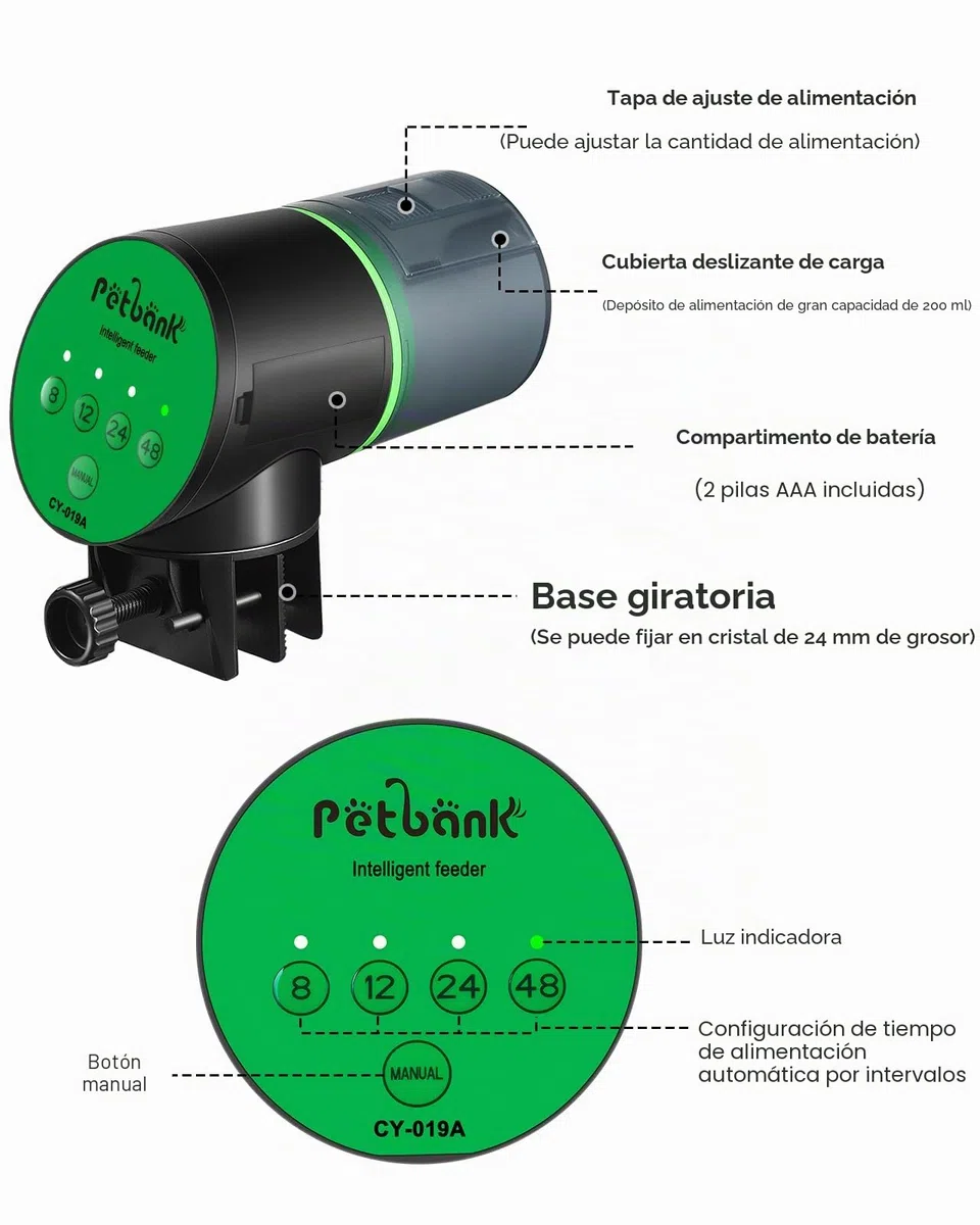 Alimentador Automático de Peces para Acuario, Dispensador de Alimentos Con Temporizador, Funciona Con Pilas, 2 AAA Incluidas