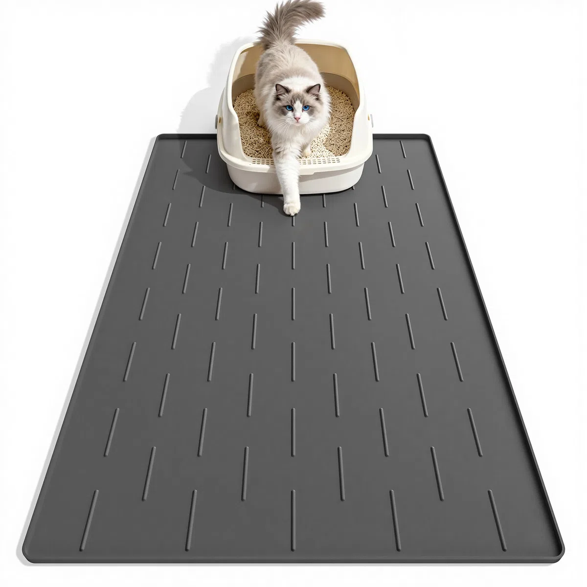 Pieviev Alfombra Gatos Arenero Silicona, 86 x 56 cm Alfombrilla Arenero, Tapete Areia Gatos Grande, Impermeable y Antideslizante Cat Litter Mat, Gris Oscuro