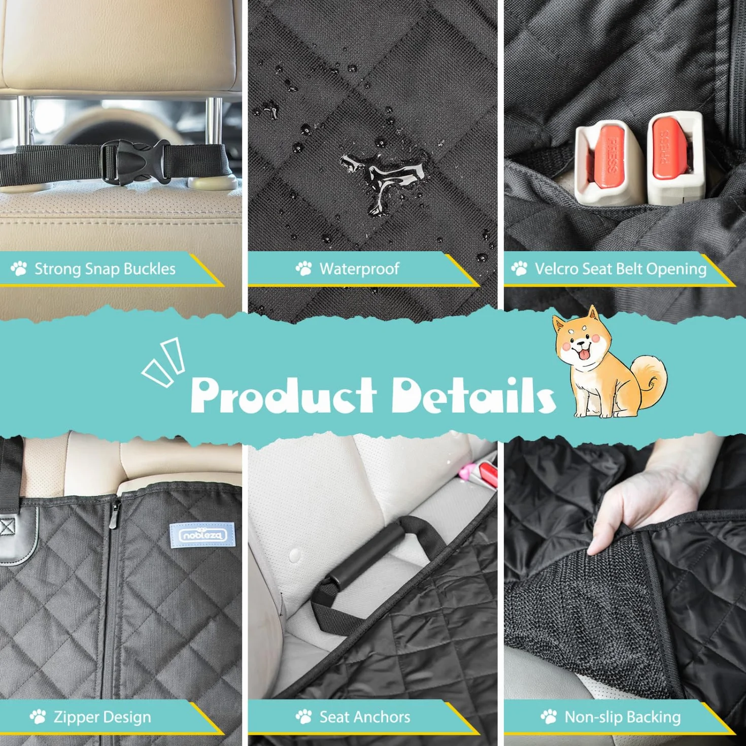 Nobleza Funda Asiento Coche Perro, 137x121CM, Impermeable, Antideslizante, Universal Negro para SUV y Coche, Cubre Asientos, Cushion