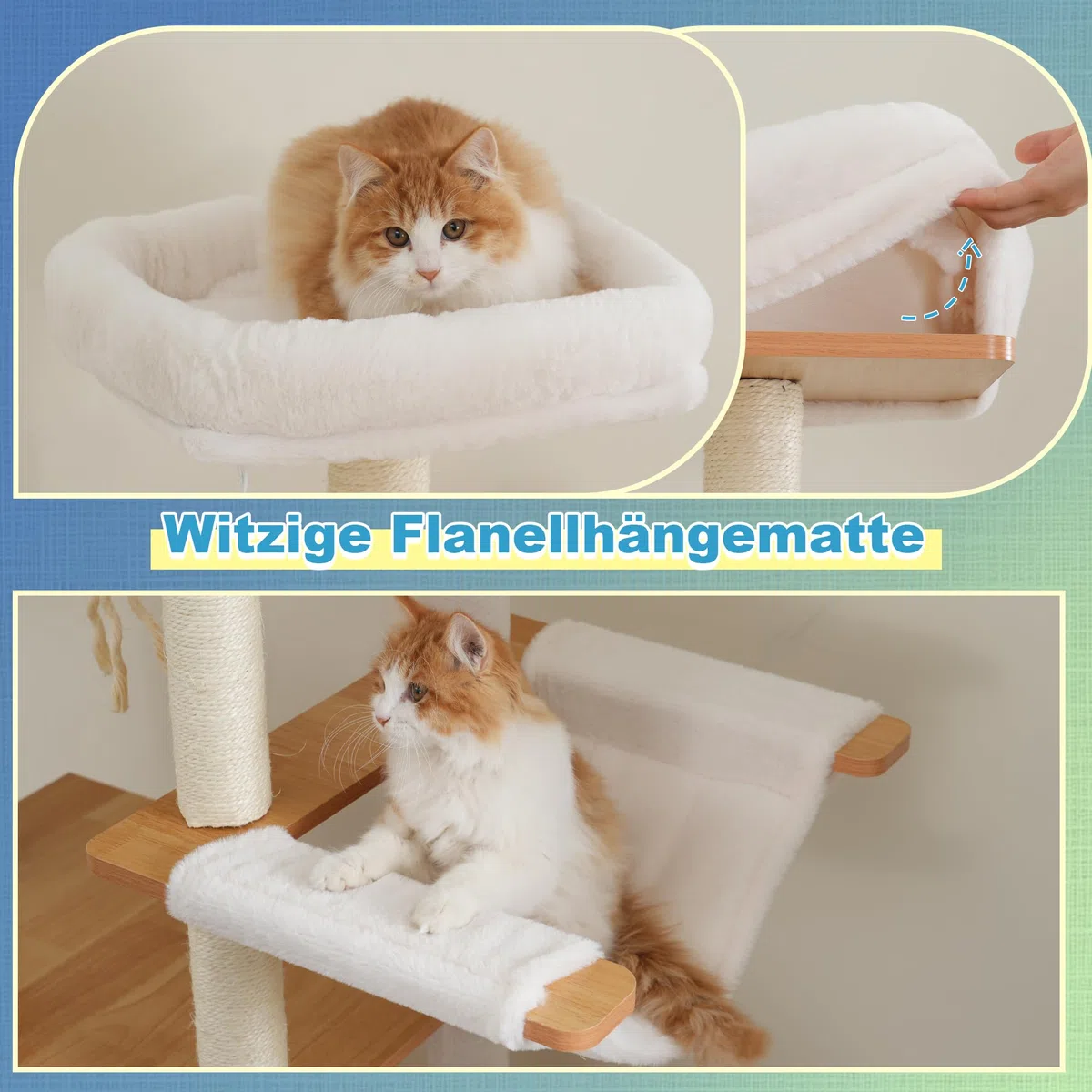 Hey-brother Árbol para Gatos de Madera Moderno, Rascador para Gatos 184 cm, Multinivel Estable con Plataformas Grandes, Hamaca, Cueva para Gatos, Máquina Peinadora y Escalera, Nogal MPJ121WB