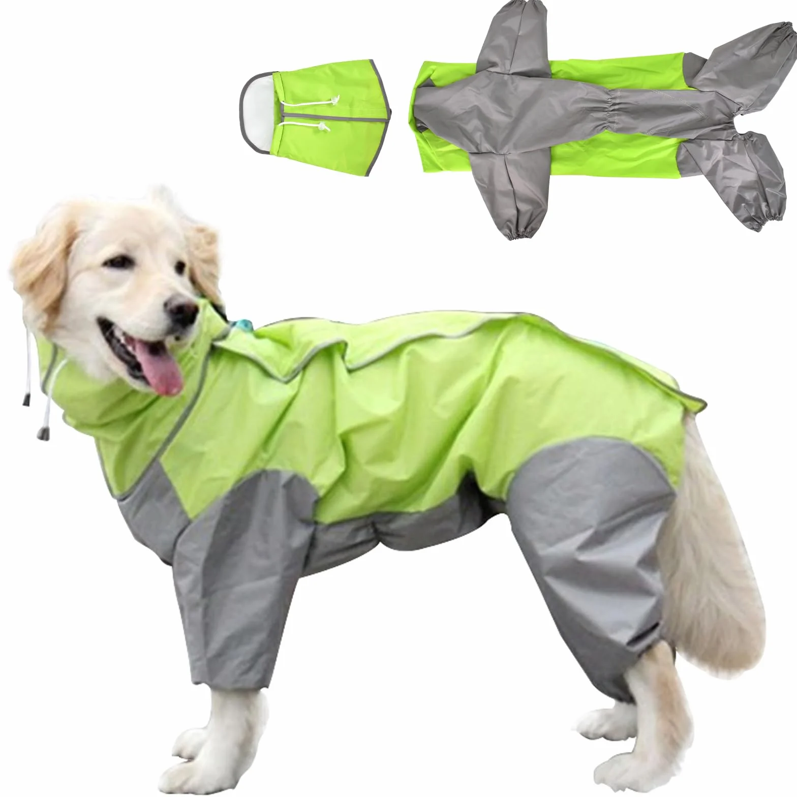 Impermeable para Perros con Capucha, Chubasquero Ligero para Medianas y Grandes, Mascota Impermeables Andar Excursión Acampada Deambular - Verde (28)