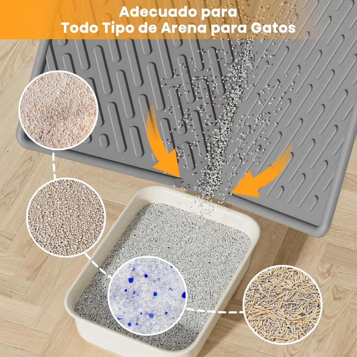 Pieviev Alfombra Gatos Arenero, 61x43cm Alfombrilla Arenero Gato de EVA, Esterilla Lavable para Caja de Arena - Recolección Eficiente, Gris