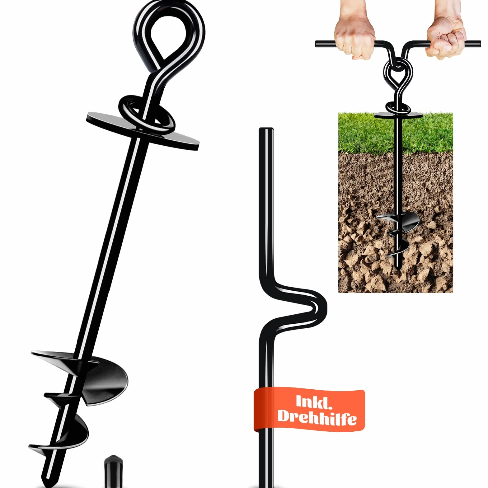 Ancla de Suelo para Perros, Estaca de Amarre para Perros al Aire Libre Antioxidante para Perros Grandes de hasta 220 Libras, Estaca de Rotación Libre para Perros para Jardín, Playa, Césped(Negro)