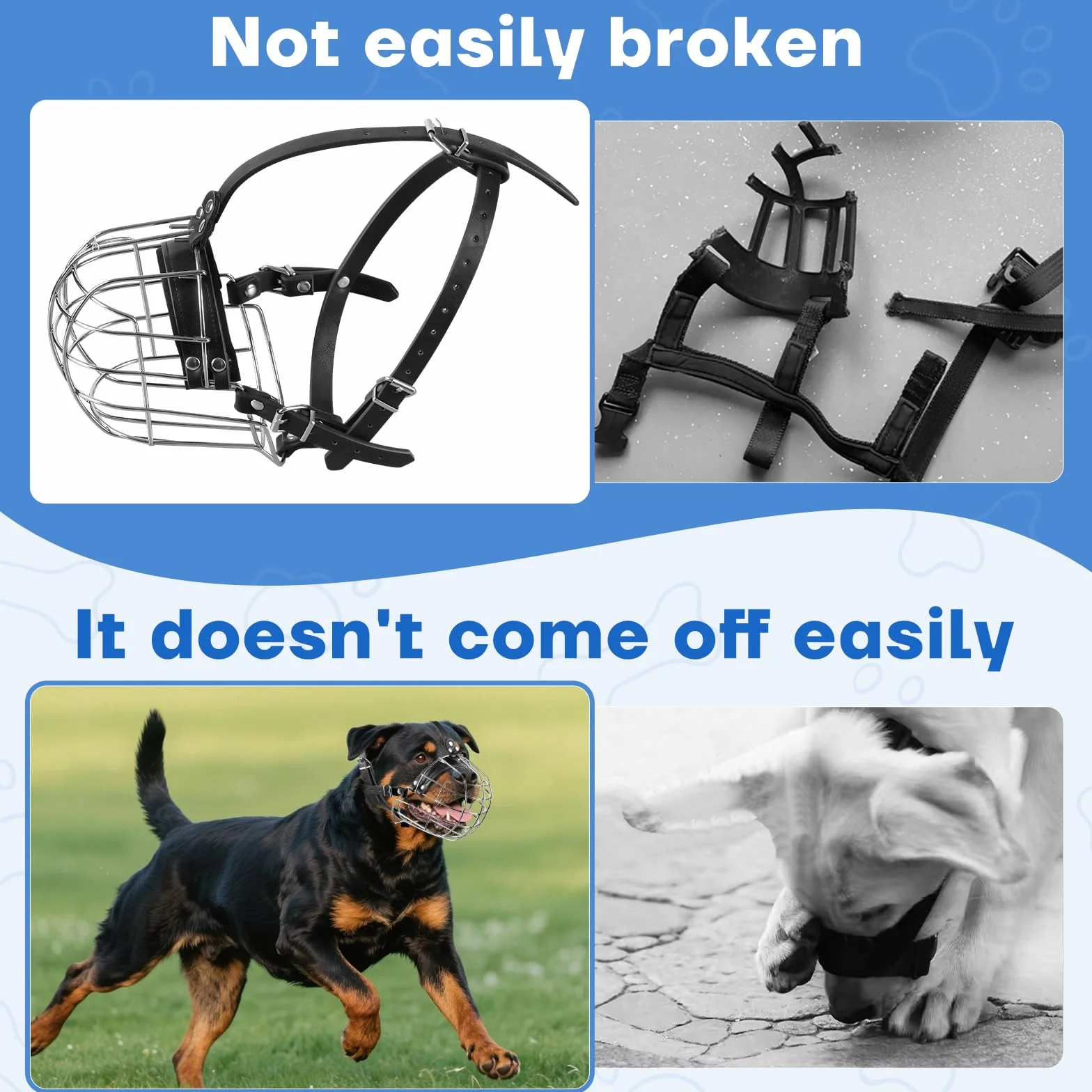 ILEPARK Bozal de Perro de Metal con Correas de Cuero, Pitbull, Gran Danés, Rottweiler, Cesta de Alambre Seguro, Transpirable, Ajuste Ajustable para Perros Grandes (Negro)