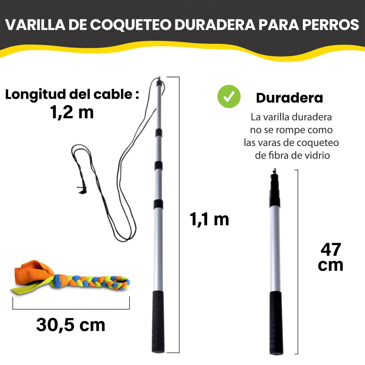 Poste de coqueteo para Perros con cordón no elástico Seguro y Fuerte, señuelo telescópico para Perros de Cualquier tamaño, Juguete para Perros para Entrenamiento y Ejercicio de Yes4Quality