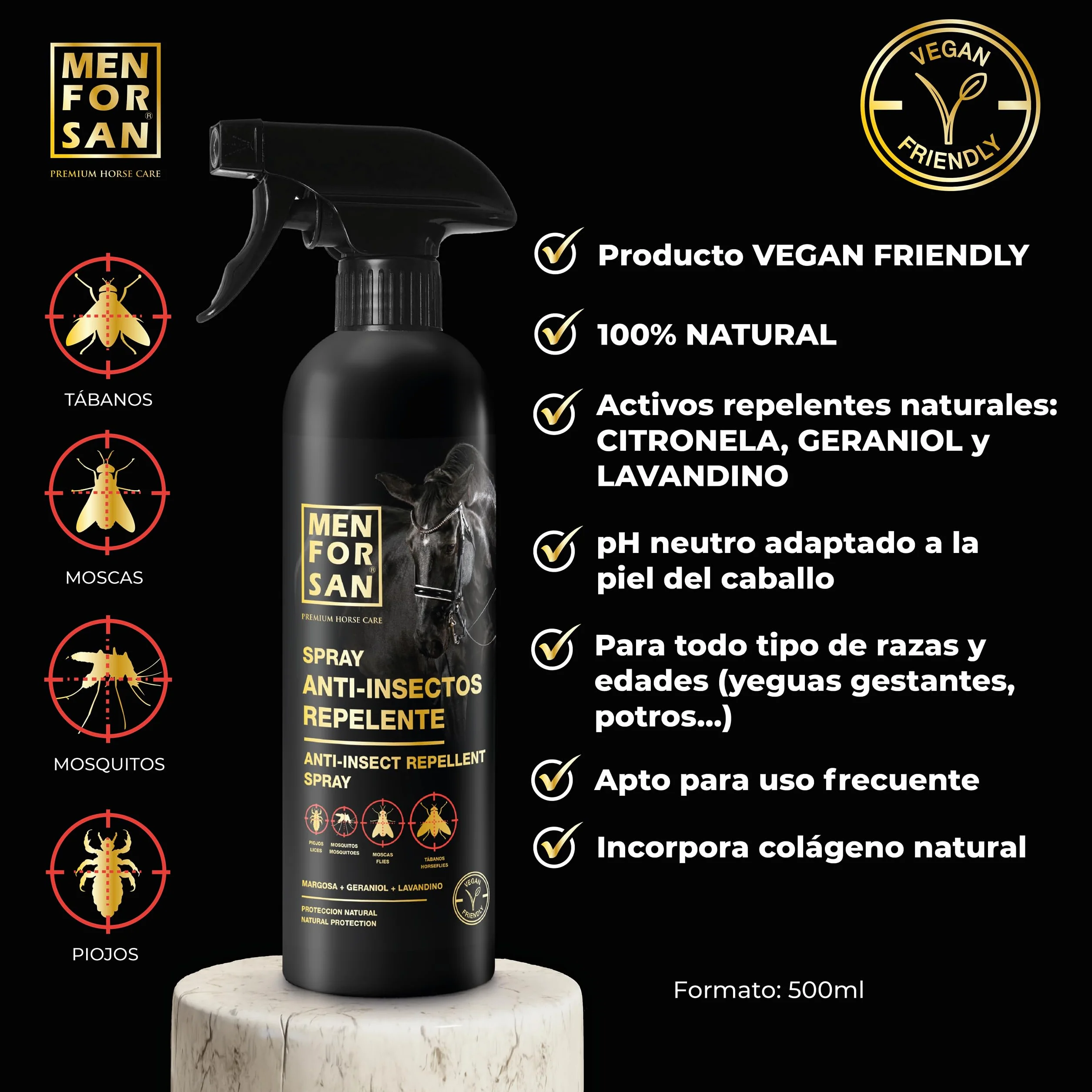 MENFORSAN Spray Anti-Insectos Repelente, 5L | con Margosa, geraniol y lavandino | Bio, 100% Natural | Premium Horse Care
