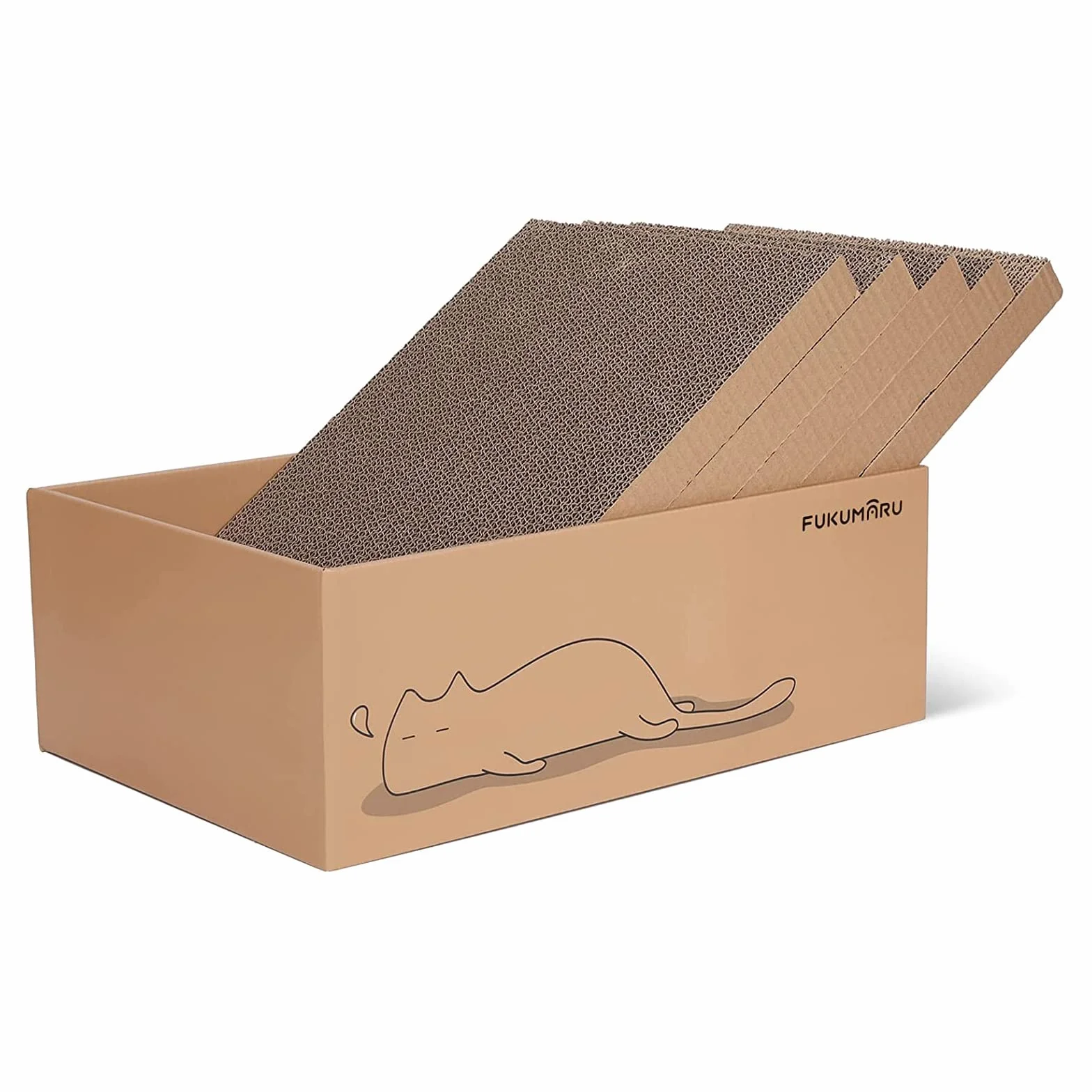 FUKUMARU Gato rascador de cartón 5 Piezas con Caja, Reversible, Cat Scratch Pad, Kitty Ondulado rascador Cama