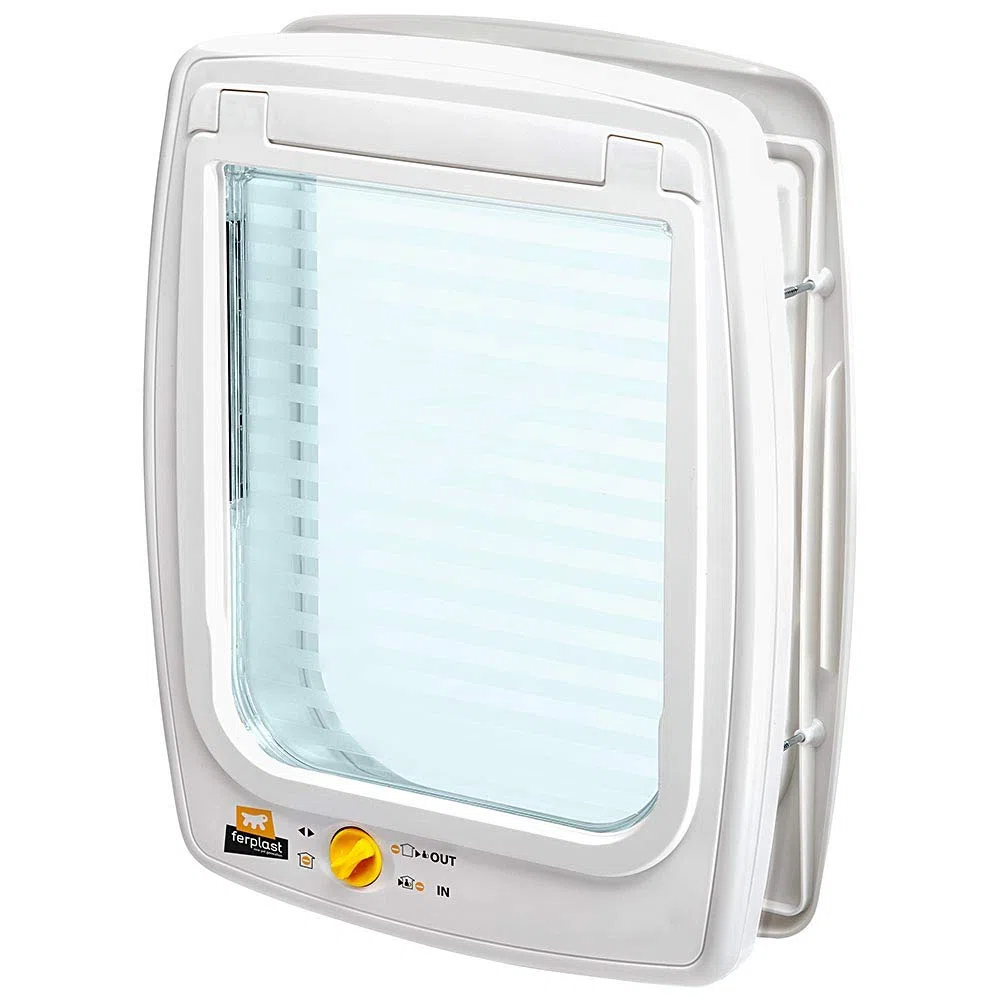 Ferplast Puerta para Perros Medianos, Gatera, Entrada y Salida controlables 4 vías, Protección contra Corrientes de Aire, Swing 11 Tamaño Mediano, Puerta Perro, Blanco
