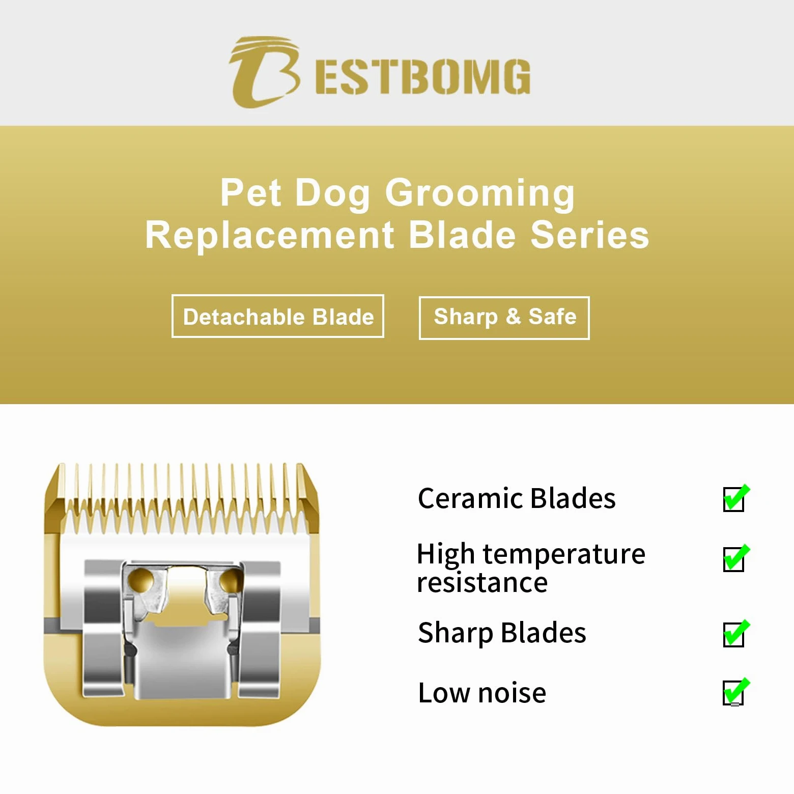 BESTBOMG 2 unidades 30 # Cuchilla de repuesto para aseo de perros, compatible con las series Heiniger/Moser Max45 /Andis/Oster A5 Recortadora para perros, tamaño 30 # Corte longitud1/50 (0,5 mm), oro