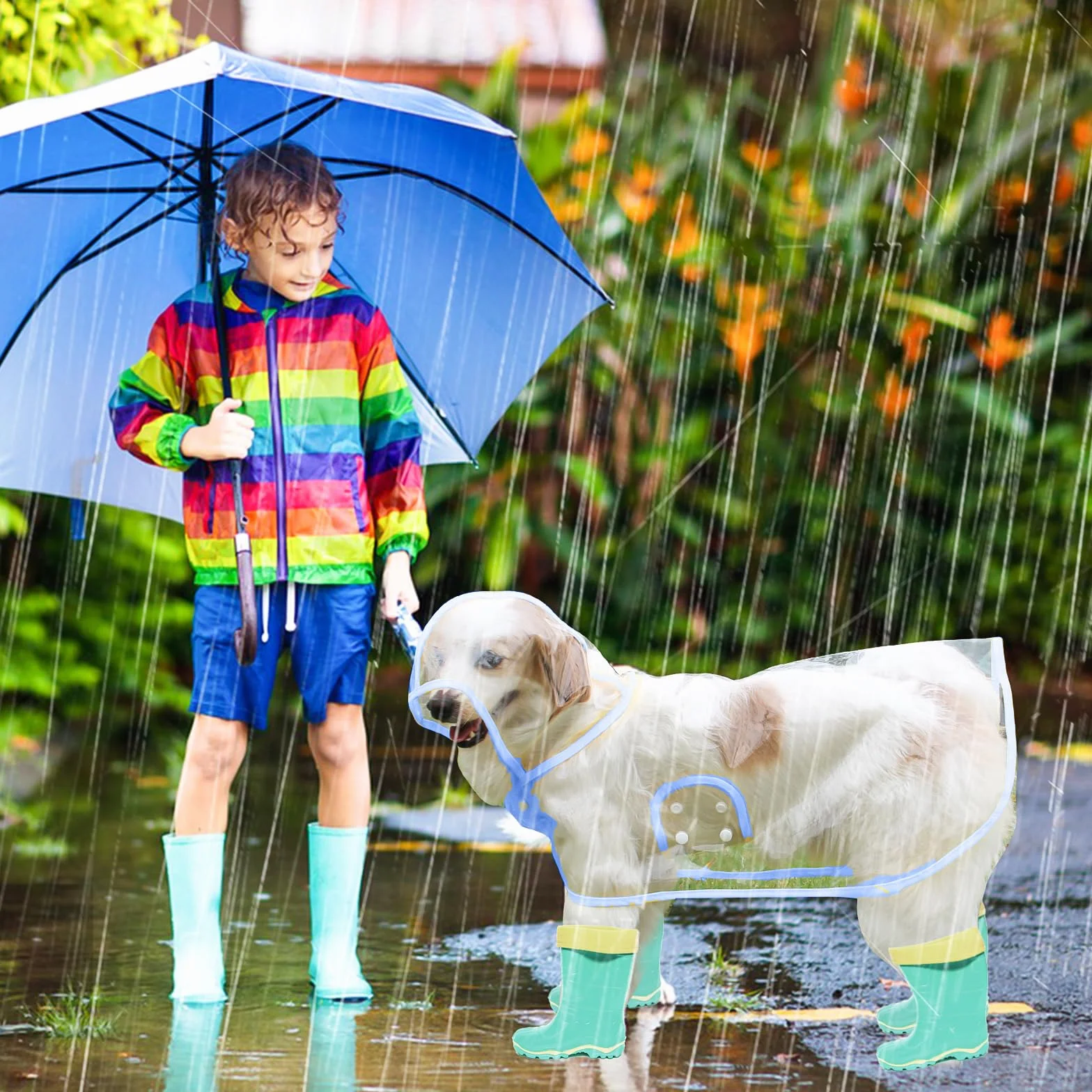 PETCUTE Impermeable para Perros, 100% Impermeable Chaqueta para Perros, Poncho Impermeable para Perros con Capucha, Resistente a la Lluvia y al Viento, Chubasquero para Perros Pequeños